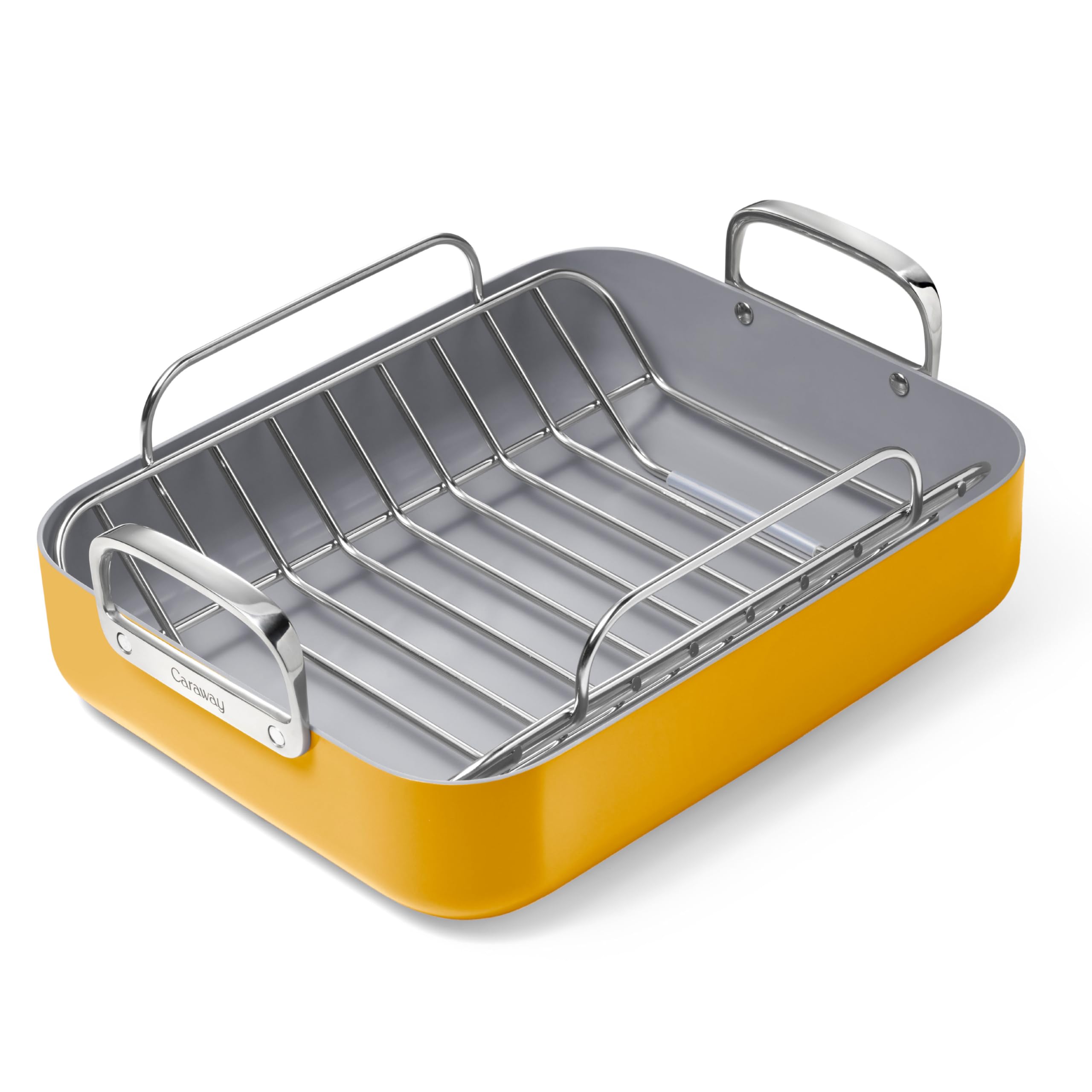 Caraway 16x13 Inch Non-Toxic Ceramic Roasting Pan with Rack - PTFE & PFOA Free, Oven & Stovetop Safe - Perfect for Thanksgiving Turkey, Holiday Roasts & Family Dinners - Marigold