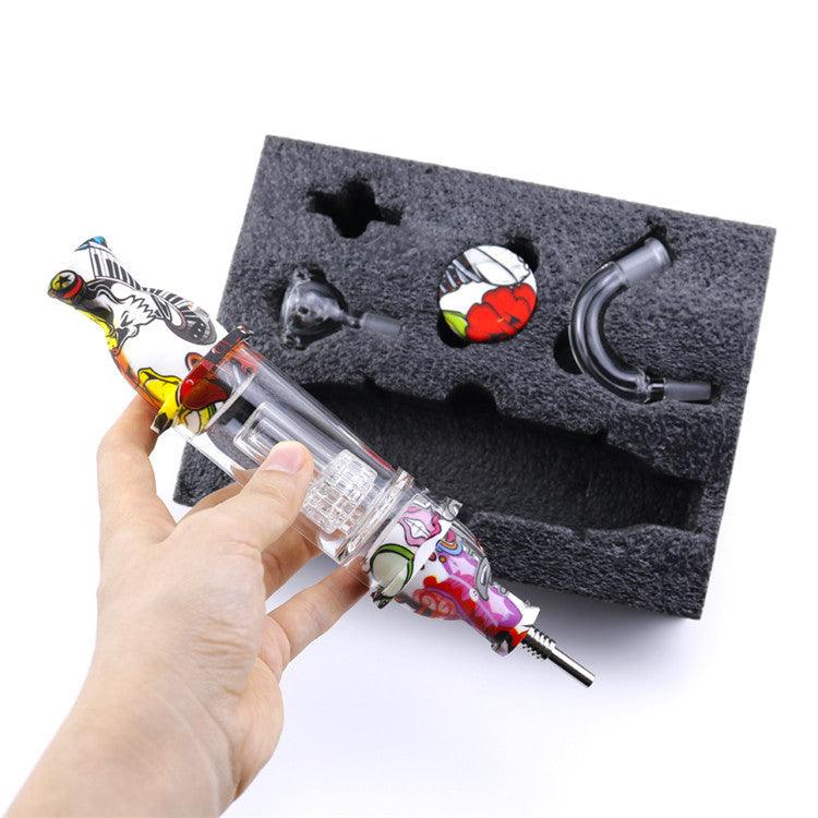 5 in 1 Multifunctional Glass Silicone Tube Pipe with Titanium Nails - Top Tower Smoke Accessory for Dabbing | Portable & Lightweight Design for Travel & Home Use