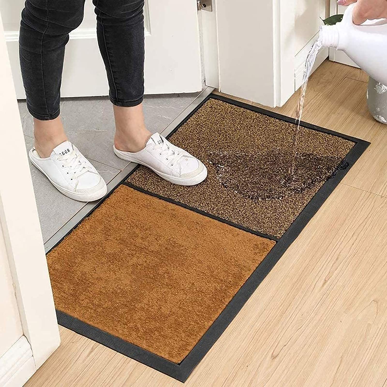 Hiocpl Shoe Sanitizer Mat - Antibacterial Doormat for Entryway, Indoor/Outdoor Use, Disinfects Shoe Soles - Brown Floor Mat for Home, Office, Gym & Car Use - Prevents Dirt & Germs at Front Door