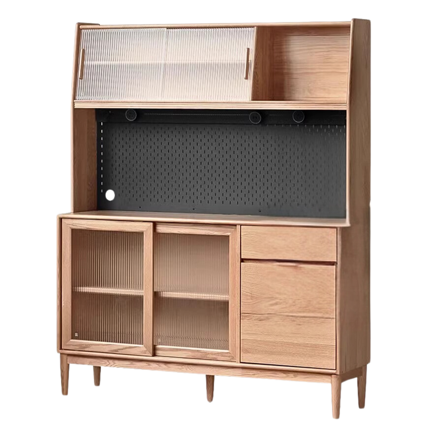 Solid Oak Wood Modern Dining Sideboard - Wall-Mounted Buffet Cabinet for Dining Room Storage & Decor