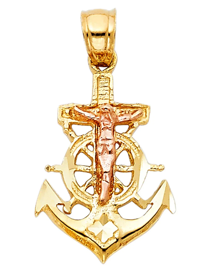 Gold Medium Mariner Anchor Crucifix Pendant Necklace - Model 1205 | Religious Jewelry for Men & Women | Perfect for Gifts, Daily Wear & Special Occasions
