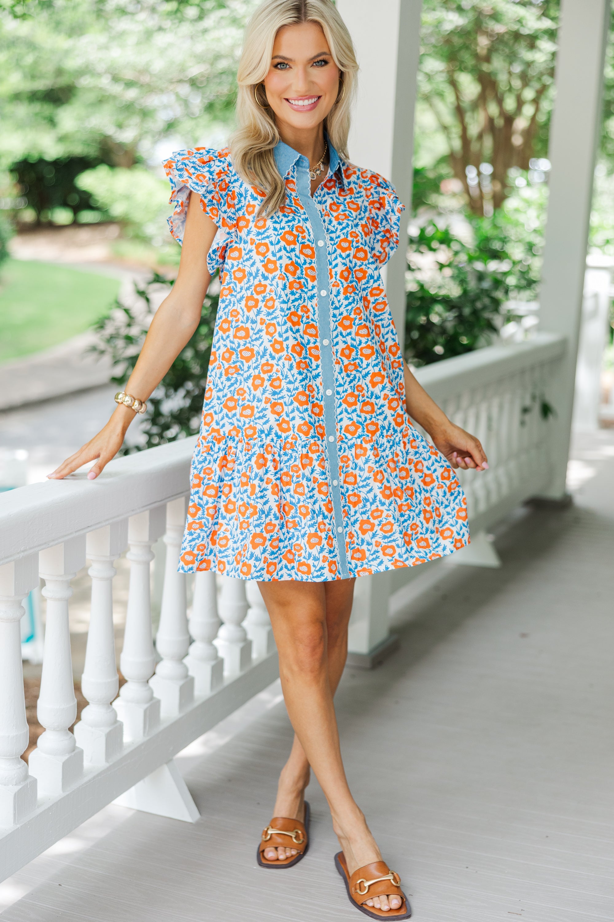Elegant Orange Floral Dress for Women - Summer Casual Flowy Maxi Dress with Pockets - Perfect for Beach Vacation, Date Night & Outdoor Parties