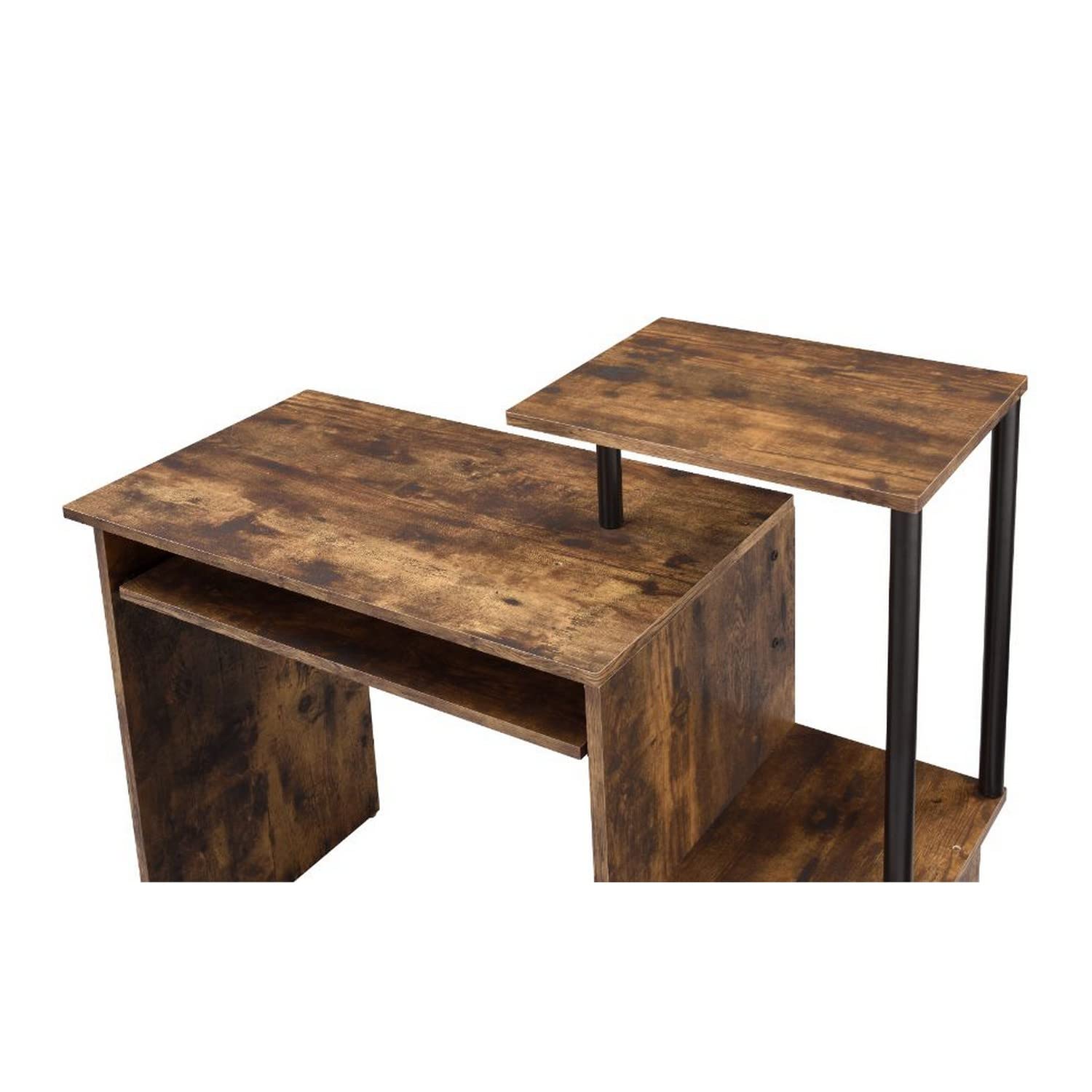 Benjara Computer Desk with Built-in Bookshelf - Brown & Black Home Office Desk for Study, Work, or Gaming - Space-Saving Workstation with Storage Shelf