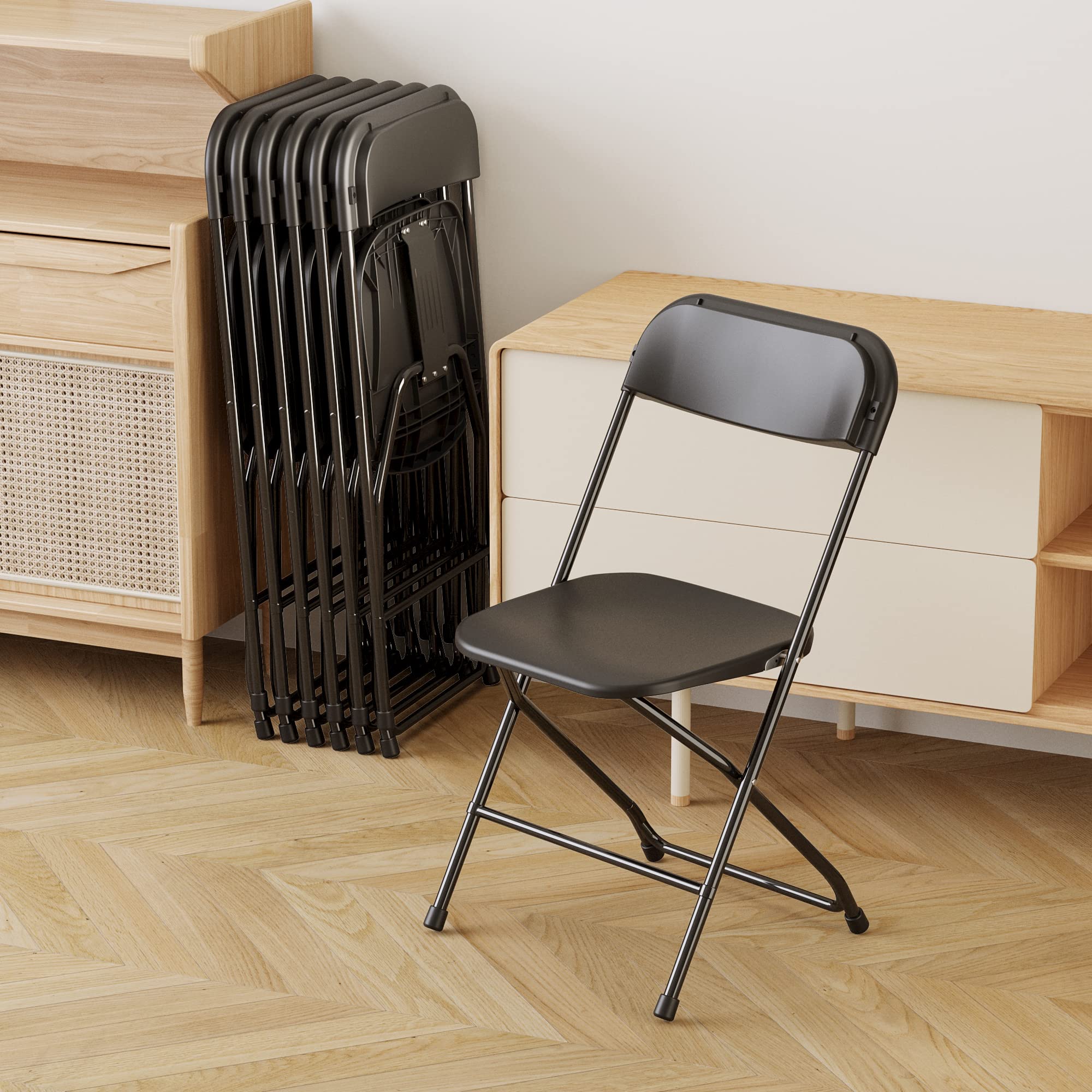 Allpop 5 Pack Black Plastic Folding Chairs - Heavy Duty 300lb Capacity, Steel Frame Stackable Commercial Chairs for Wedding, Party, Office, Indoor & Outdoor Events - Perfect for Banquets, Picnics, Camping and Backyard Gatherings
