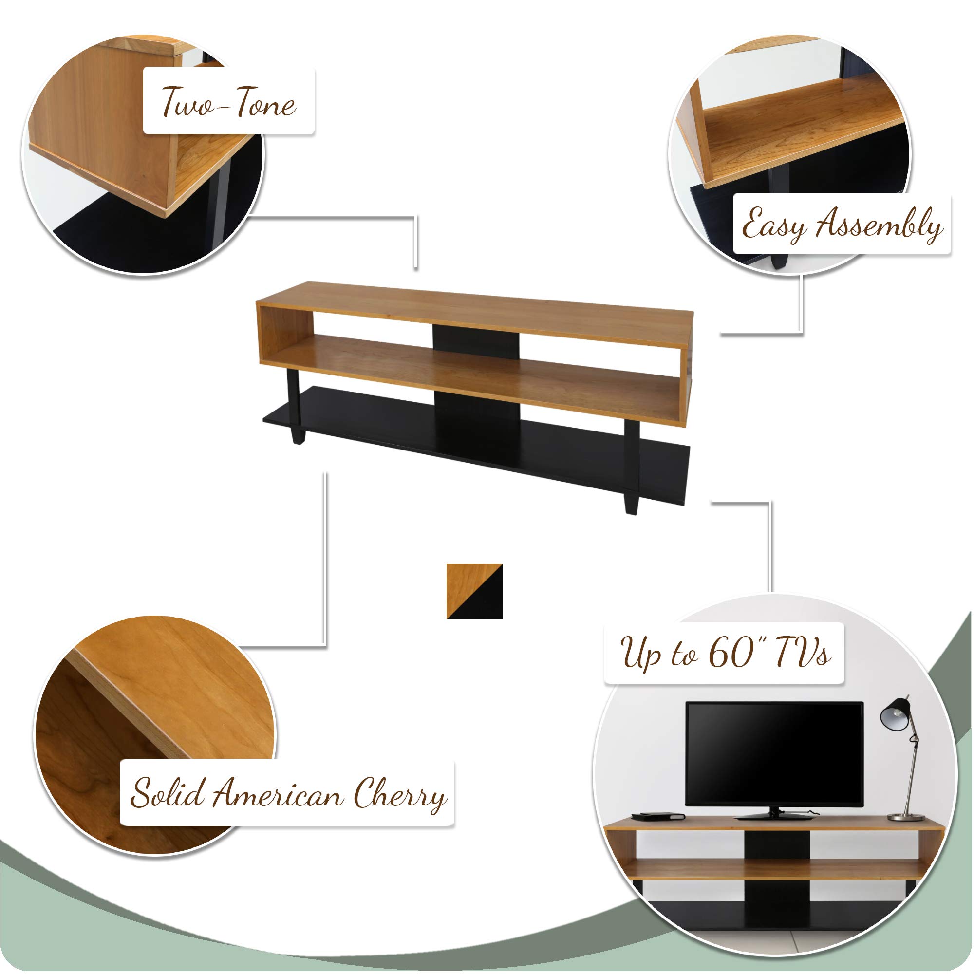 American Trails Creek Solid Wood TV Stand - Natural Cherry & Black Finish - Perfect for Living Room, Bedroom & Home Theater Setup