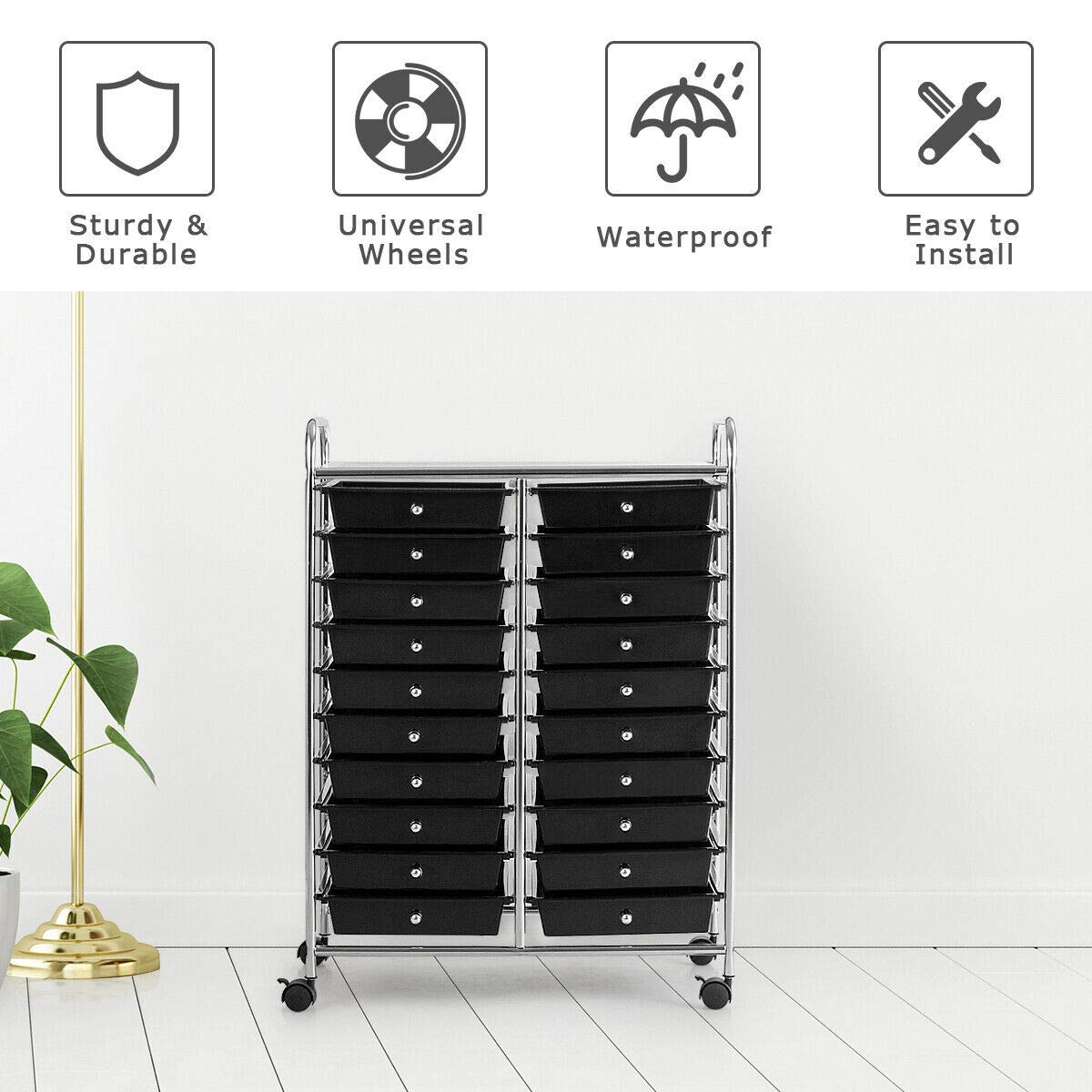 Black 20-Drawer Rolling Cart Storage Organizer for Scrapbook Paper & Studio Supplies - Lightweight, Easy to Move with Spacious Storage - Perfect for Home Office, Garage, School & Craft Room Organization