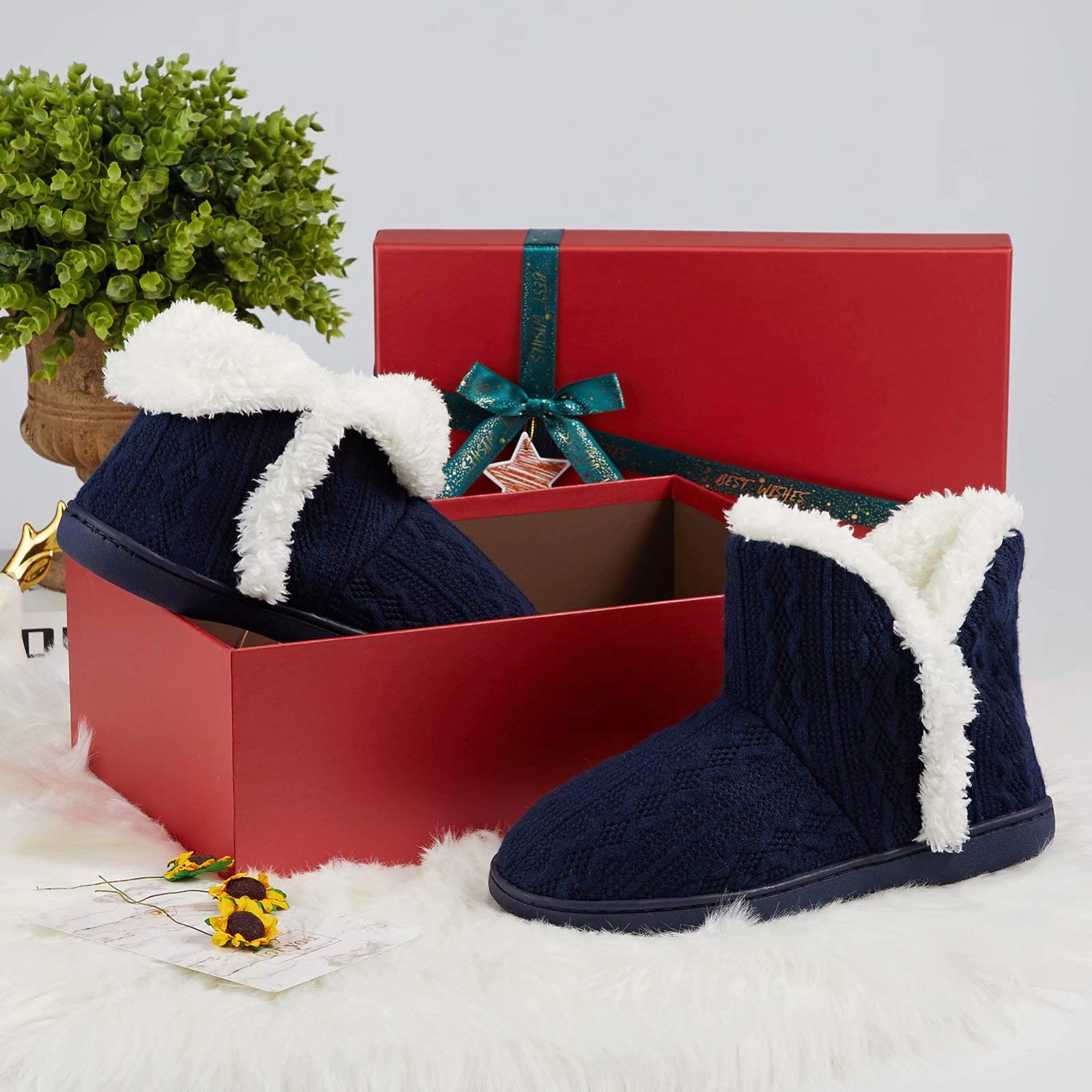 TUOBUQU Women's Winter Bootie Slippers - Fluffy Plush Warm House Shoes for Indoor & Outdoor Use - Cozy Home, Office, and Travel Footwear