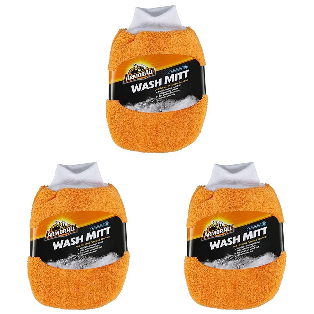 Armor All Microfiber Car Wash Mitts (3-Pack) - Premium Auto Detailing Gloves for Cars, Trucks & Motorcycles - Gentle Scratch-Free Cleaning for Paint & Windows - Perfect for Hand Washing Vehicles at Home or Car Wash