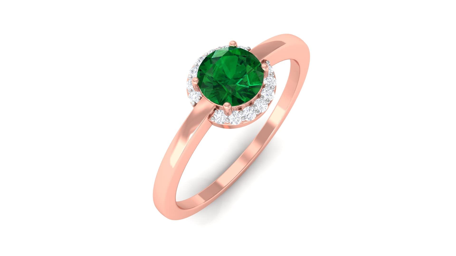 1/2 CT Emerald and Diamond Halo Engagement Ring - 14K Solid Gold Minimalist May Birthstone Ring - Perfect for Proposals, Anniversaries & Special Occasions