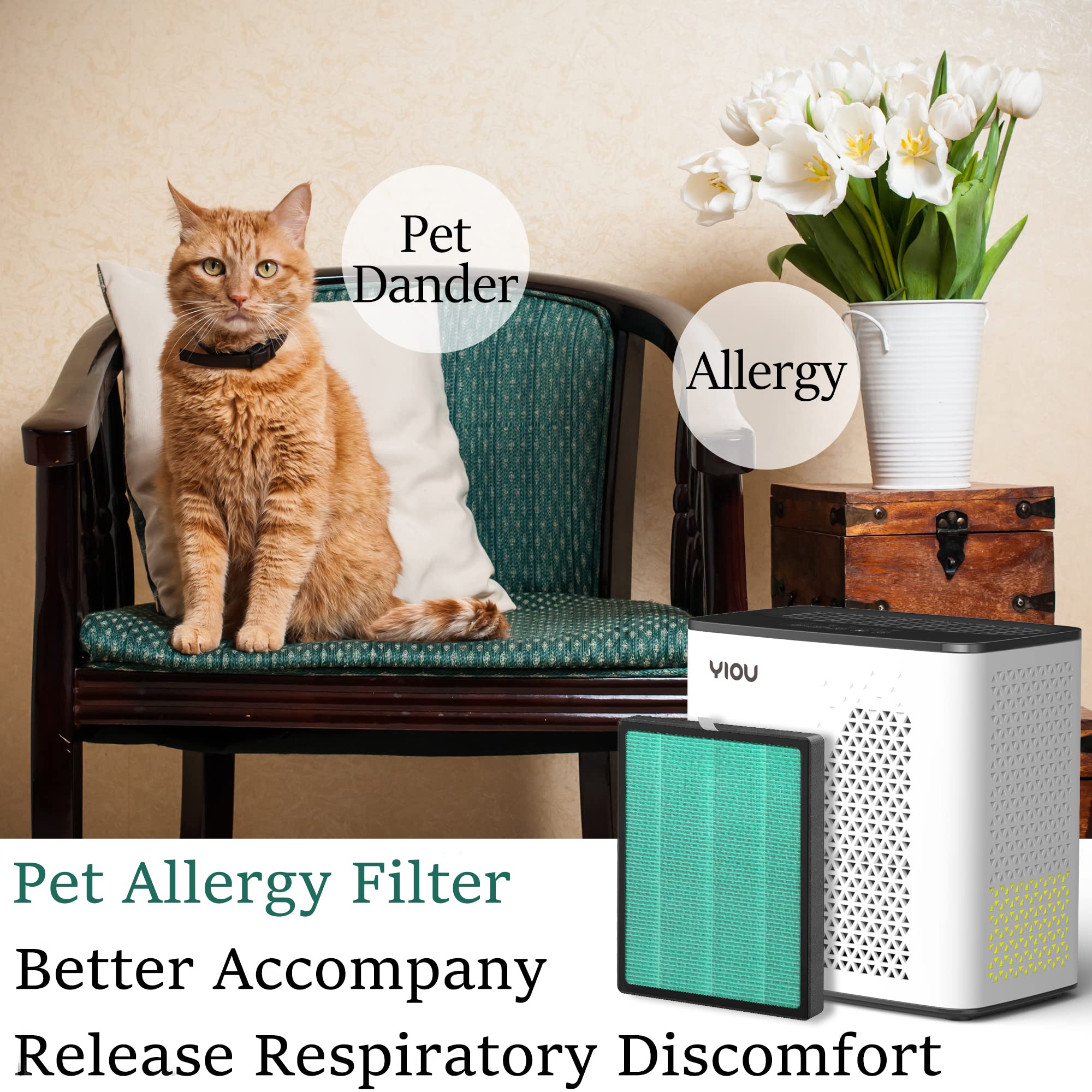 YIOU HEPA Air Purifier with Replacement Filter - Eliminate Odors, Allergens, Dust, and Pet Dander for Home, Office, and Bedroom Use