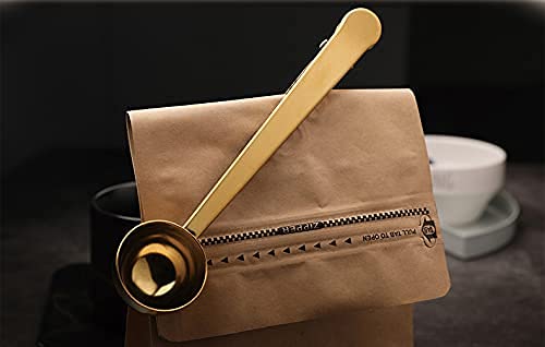Premium Metal Coffee Scoops with Clip - 1 Tablespoon Measuring Spoon for Ground Coffee, Tea, Protein Powder - Golden Kitchen Accessory for Home & Coffee Shop Use