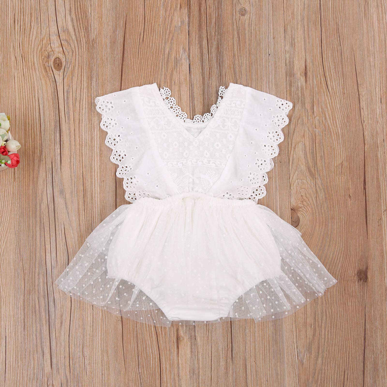 Kayotuas Baby Girl Lace Romper - Boho Style Newborn Photography Outfit with Ruffle Sleeves & Tutu Dress - Perfect for Infant Photo Shoots, Birthday Parties & Special Occasions