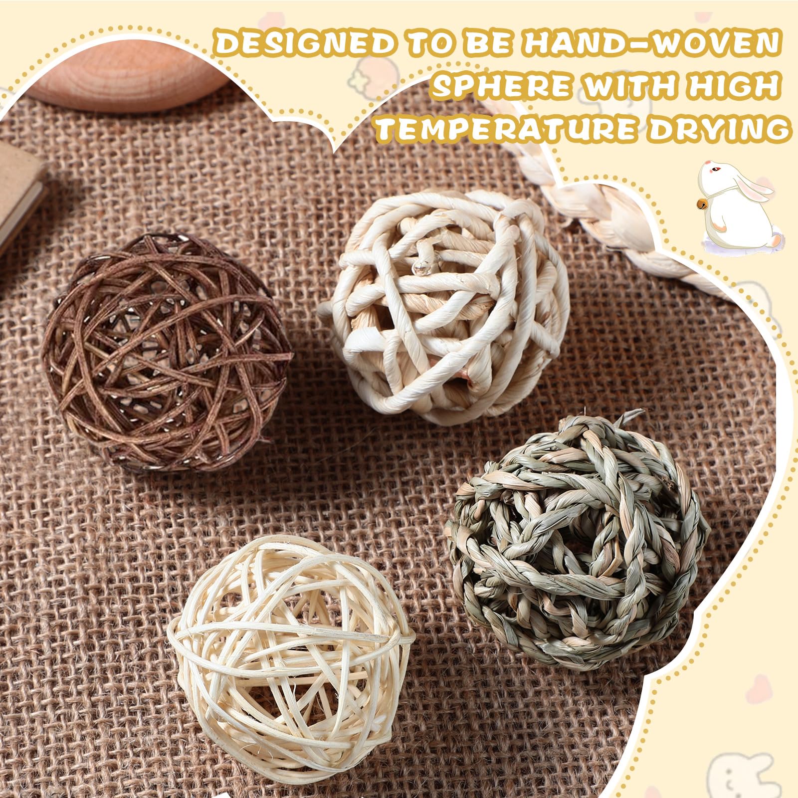 24-Pack Guinea Pig Chew Toys - Small Animal Play Balls with Hay for Rabbits, Hamsters & Pets - Cage Entertainment Accessories for Chewing & Mental Stimulation