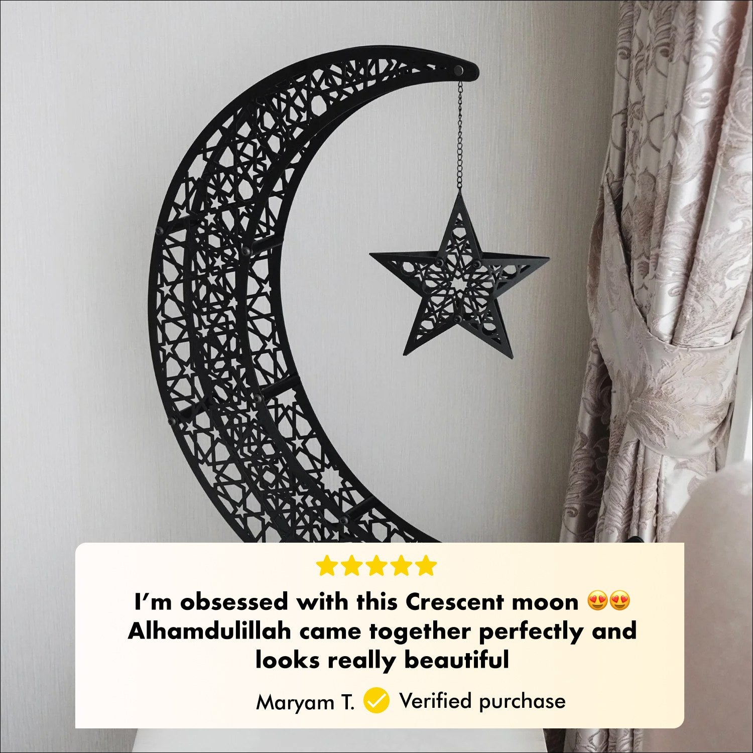 Ramadan Crescent & Star Metal Wall Decor - Islamic Home Decoration for Eid, Mosque & Festival Celebrations