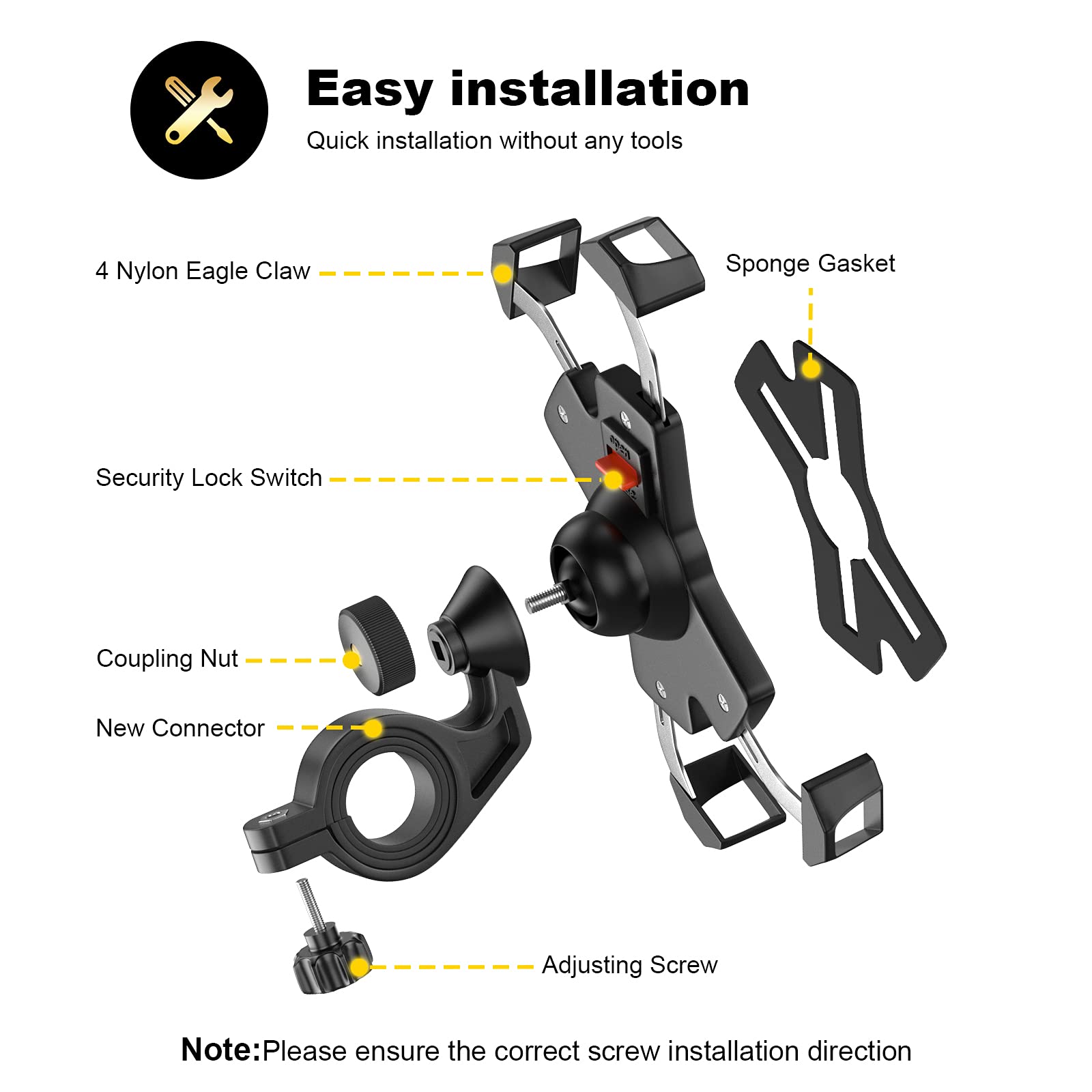 Sturdy Bike Phone Mount with Stainless Steel Clamp - Anti-Shake 360° Rotatable Phone Holder for Smartphones & GPS Devices (4-7 Inches) - Perfect for Cycling, Commuting & Outdoor Adventures