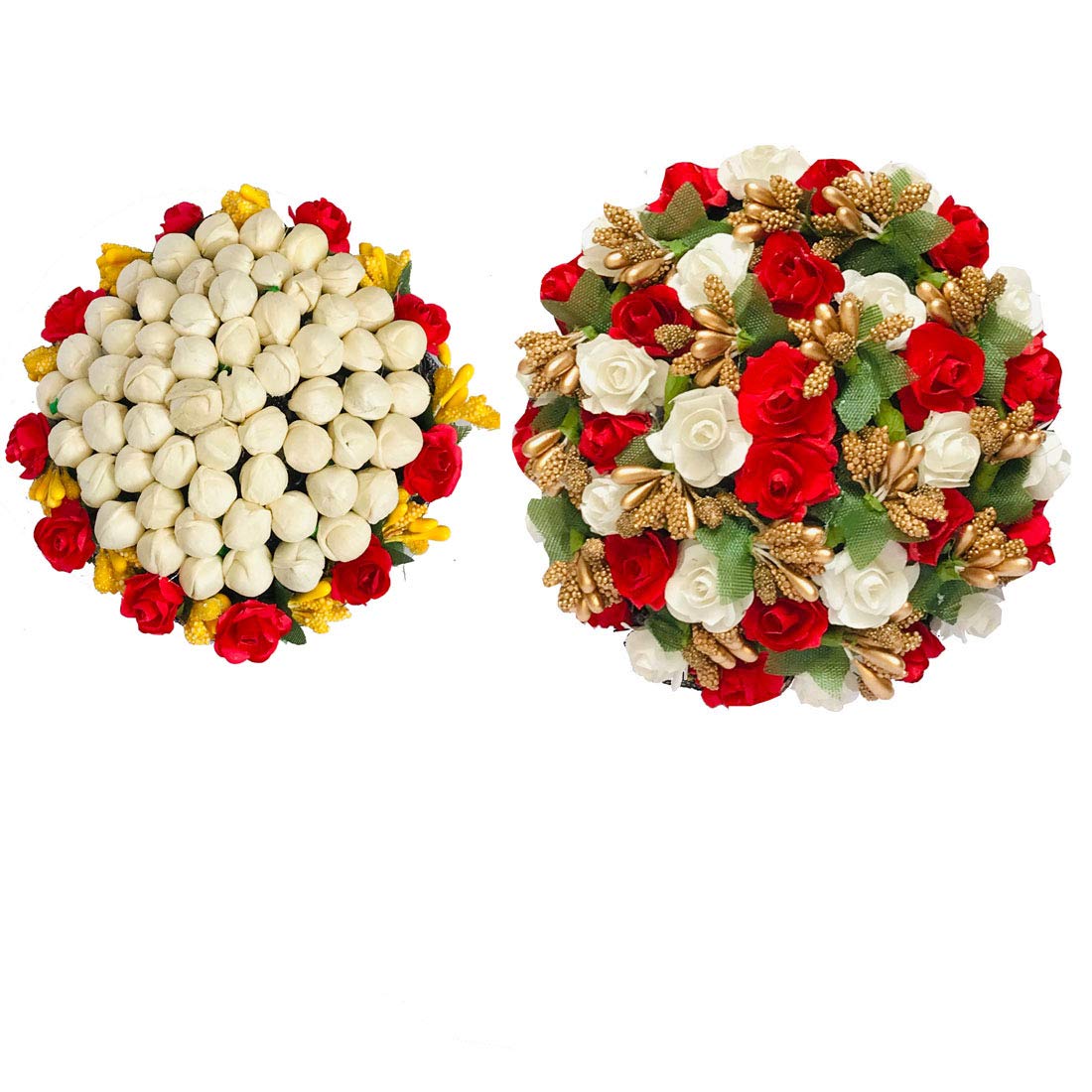 VinshBond Artificial Hair Bun Gajra - 2 Pack Multicolor Mogra Flower Hair Accessories for Women | Wedding, Party & Traditional Outfit Styling