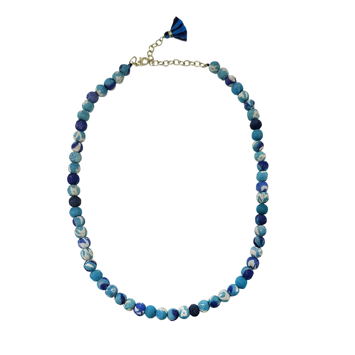Handmade Kantha Azure Blue Classic Necklace for Women - Boho Chic Jewelry Gift for Her - Perfect for Casual Wear, Weddings & Special Occasions