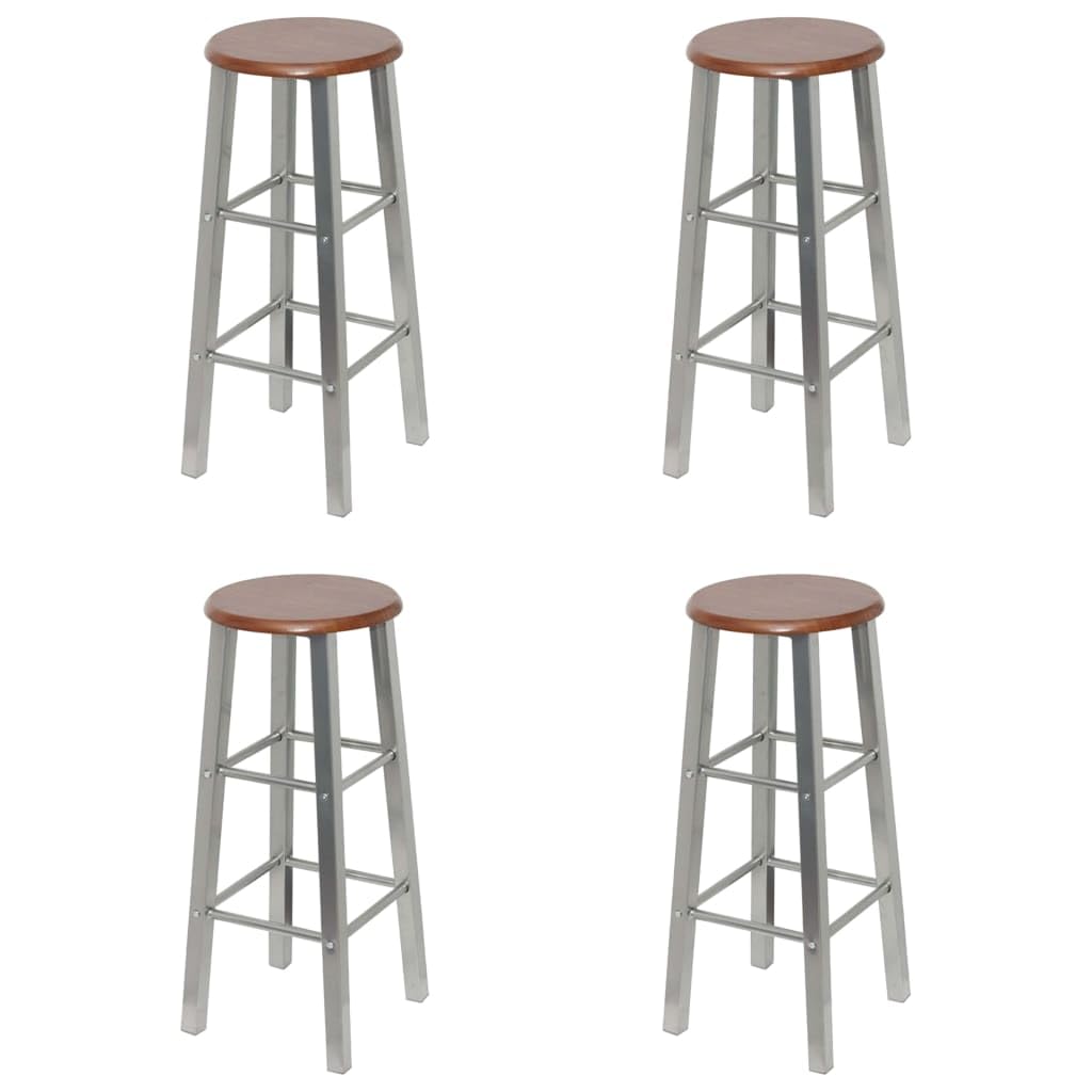 vidaXL Silver and Brown Bar Stools Set of 4 - Modern MDF & Steel Counter Height Chairs with Adjustable Footrests for Kitchen Island, Home Bar, or Restaurant Use