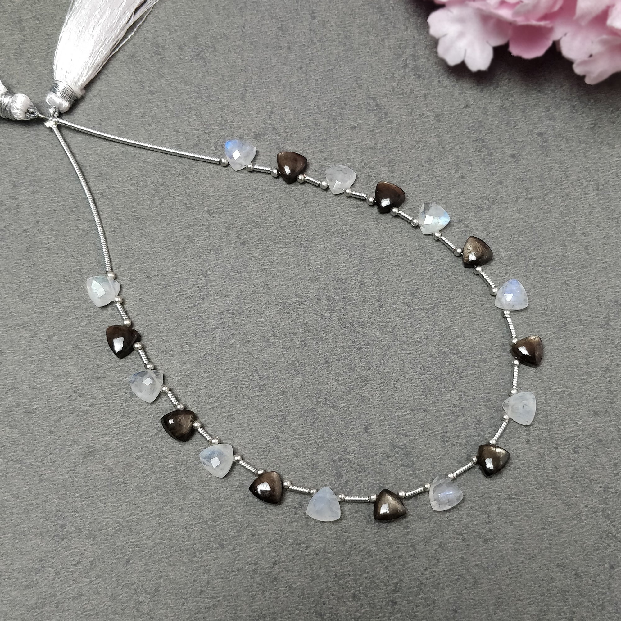 Natural Chocolate Sapphire & Rainbow Moonstone Gemstone Cabochon - 21.00cts Loose Beads (6mm Triangle Nuggets) for Jewelry Making, DIY Crafts, and Healing Crystal Collections - Perfect for Necklaces, Bracelets, and Earrings