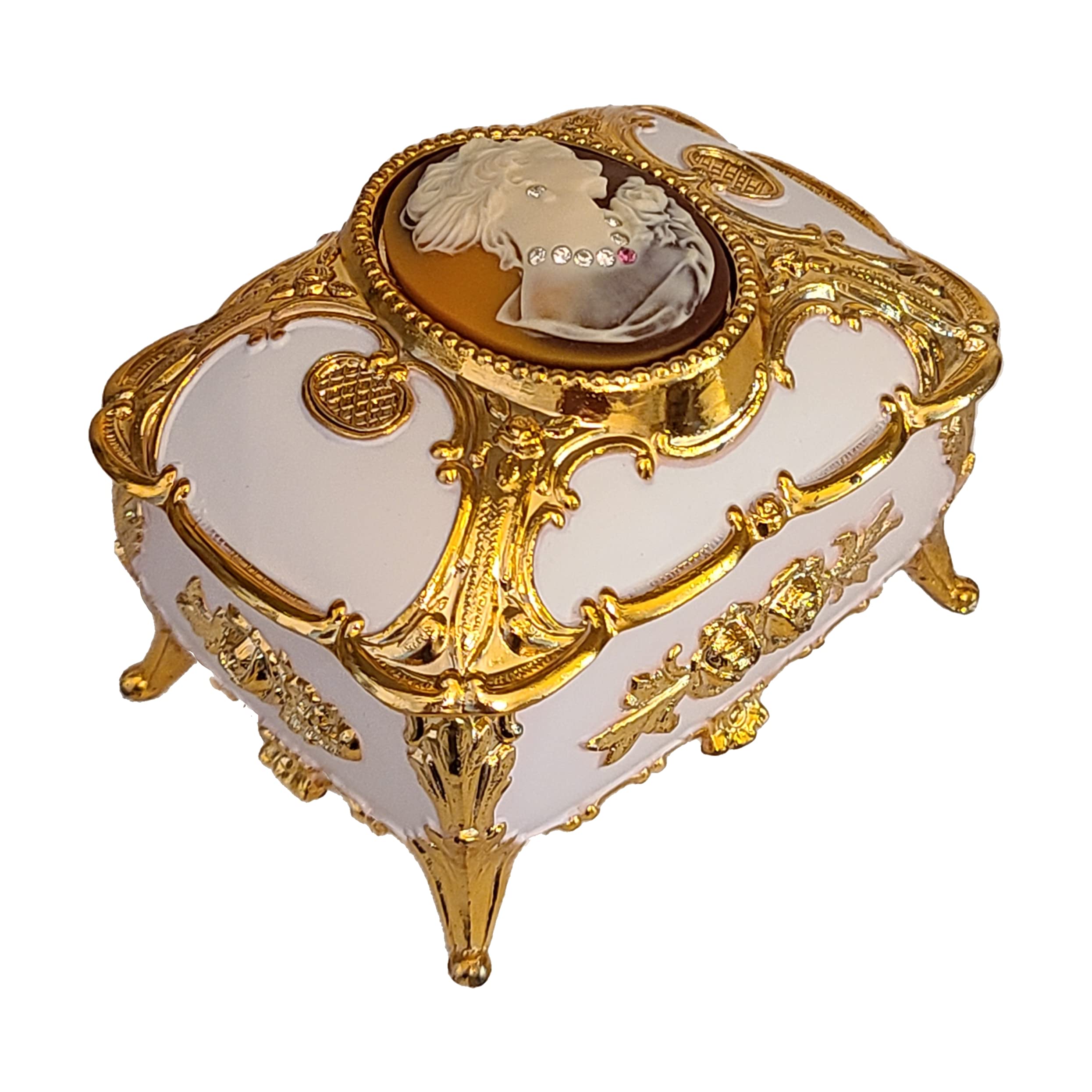 Elegant White Cameo Music Box & Jewelry Box with Austrian Crystals - Plays Pachelbel's Canon - Perfect for Gift Giving, Wedding Favors & Home Decor