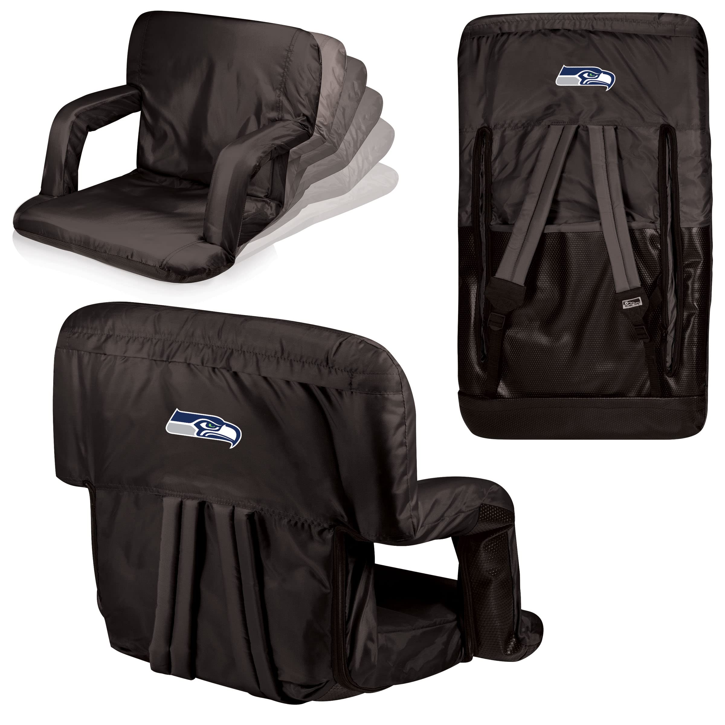 PICNIC TIME Black Seattle Seahawks Ventura Portable Recliner Chair - Lightweight Folding Camping Chair for Outdoor Sports, Beach, Tailgating & Football Games
