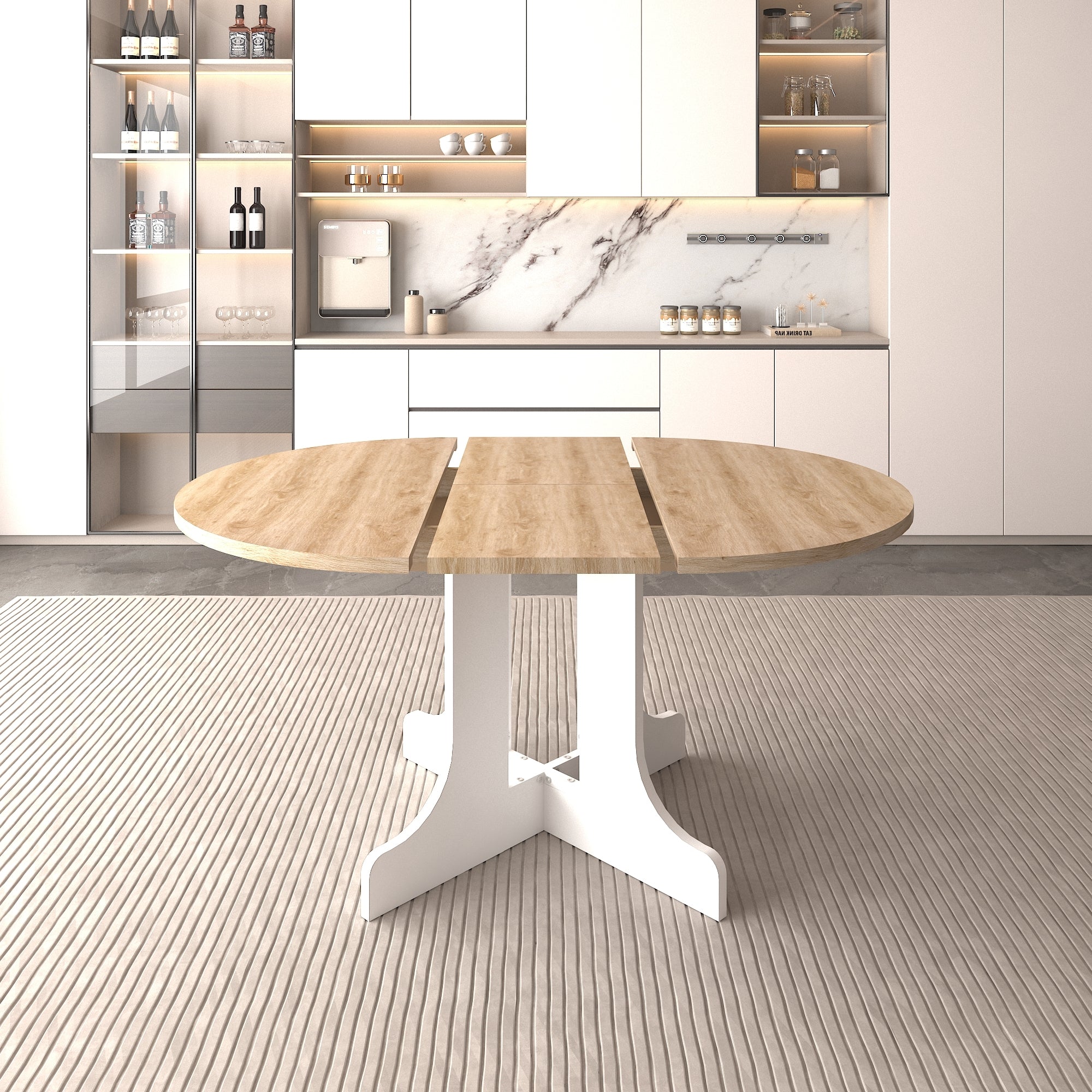 Expandable Farmhouse Dining Table 59x43 Inch Oval Table with Removable Leaf & X-Shaped Trestle Base - Perfect for Kitchen, Dining Room, and Rustic Home Decor (White)