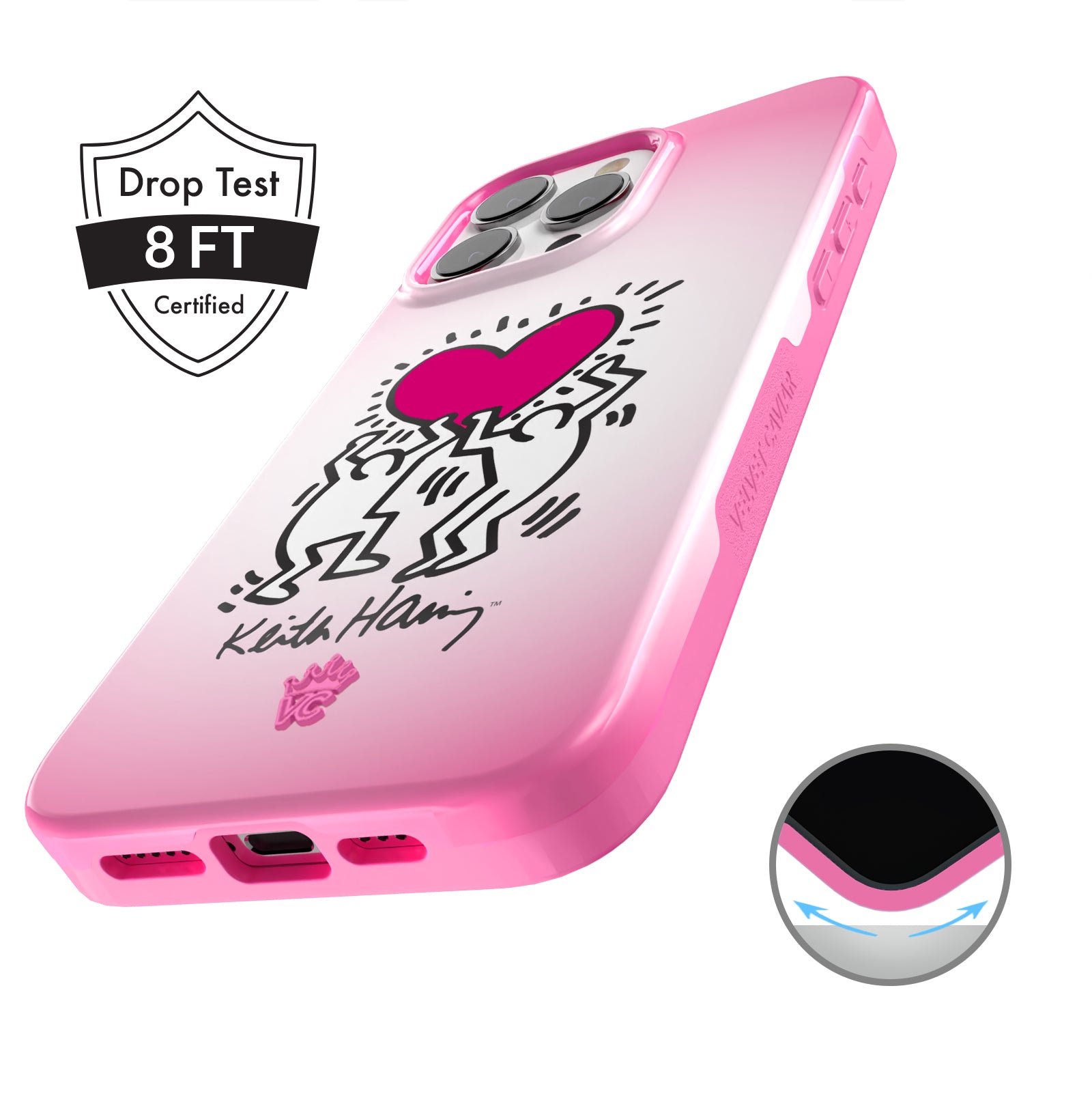 Keith Haring Pink Heart iPhone Case - Trendy Protective Phone Cover for iPhone 11, 12, 13, 14 - Perfect for Fans of Pop Art & Street Style - Great for Daily Use, Travel & Gifts