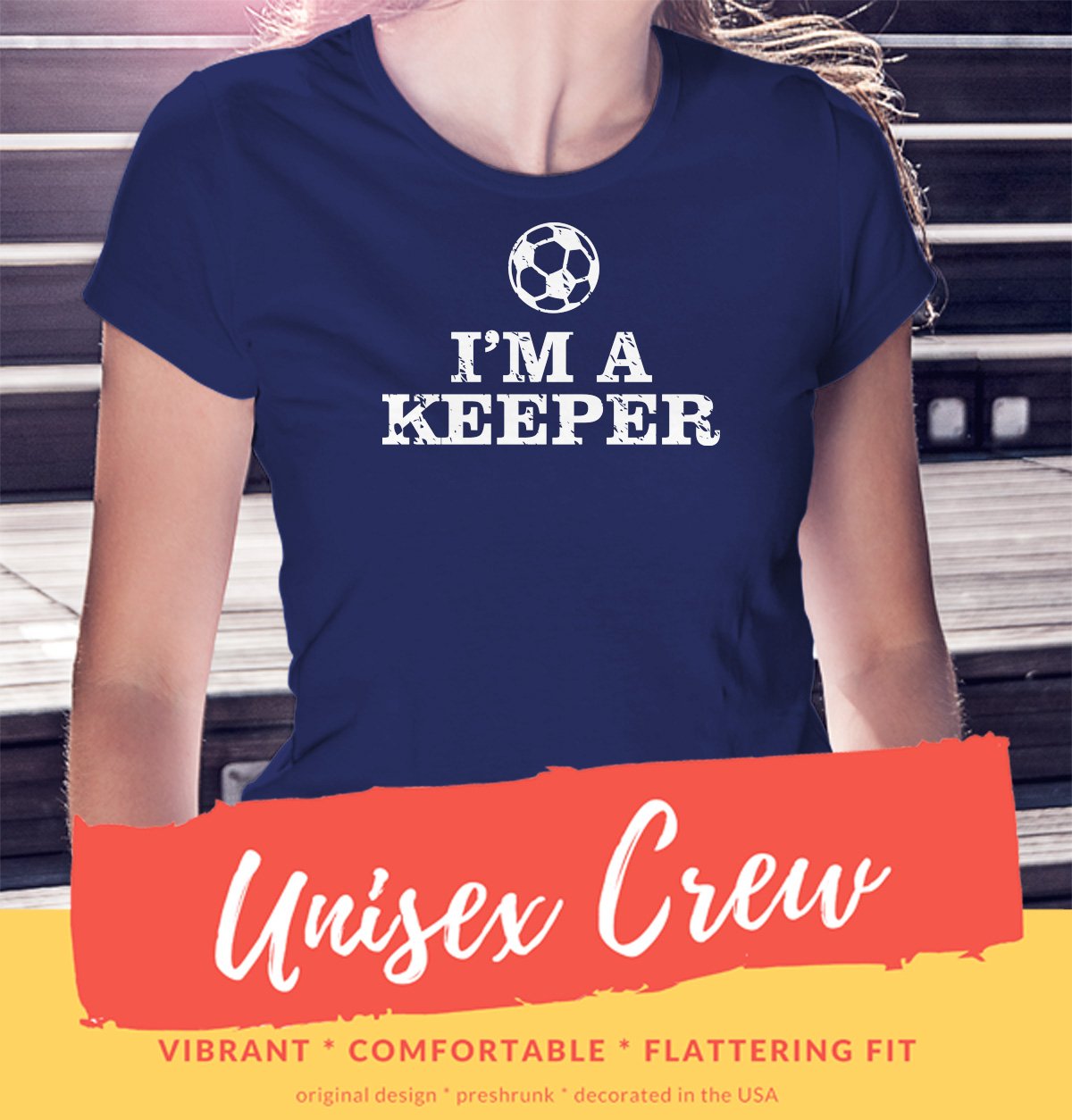 Bad Bananas I'm A Keeper Soccer Player Gift - Unisex Crew Neck T-Shirt (Navy, Large) - Perfect for Soccer Lovers, Coaches & Team Gifts