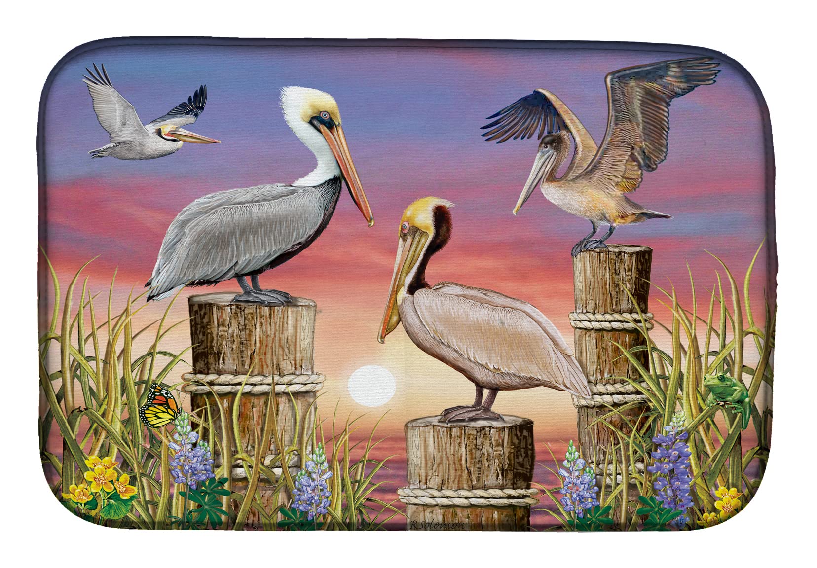 Pelicans Dish Drying Mat - Absorbent Kitchen Counter Mat for Dishes | 14 x 21 Inch Multicolor | Perfect for Countertop Drainage & Decor