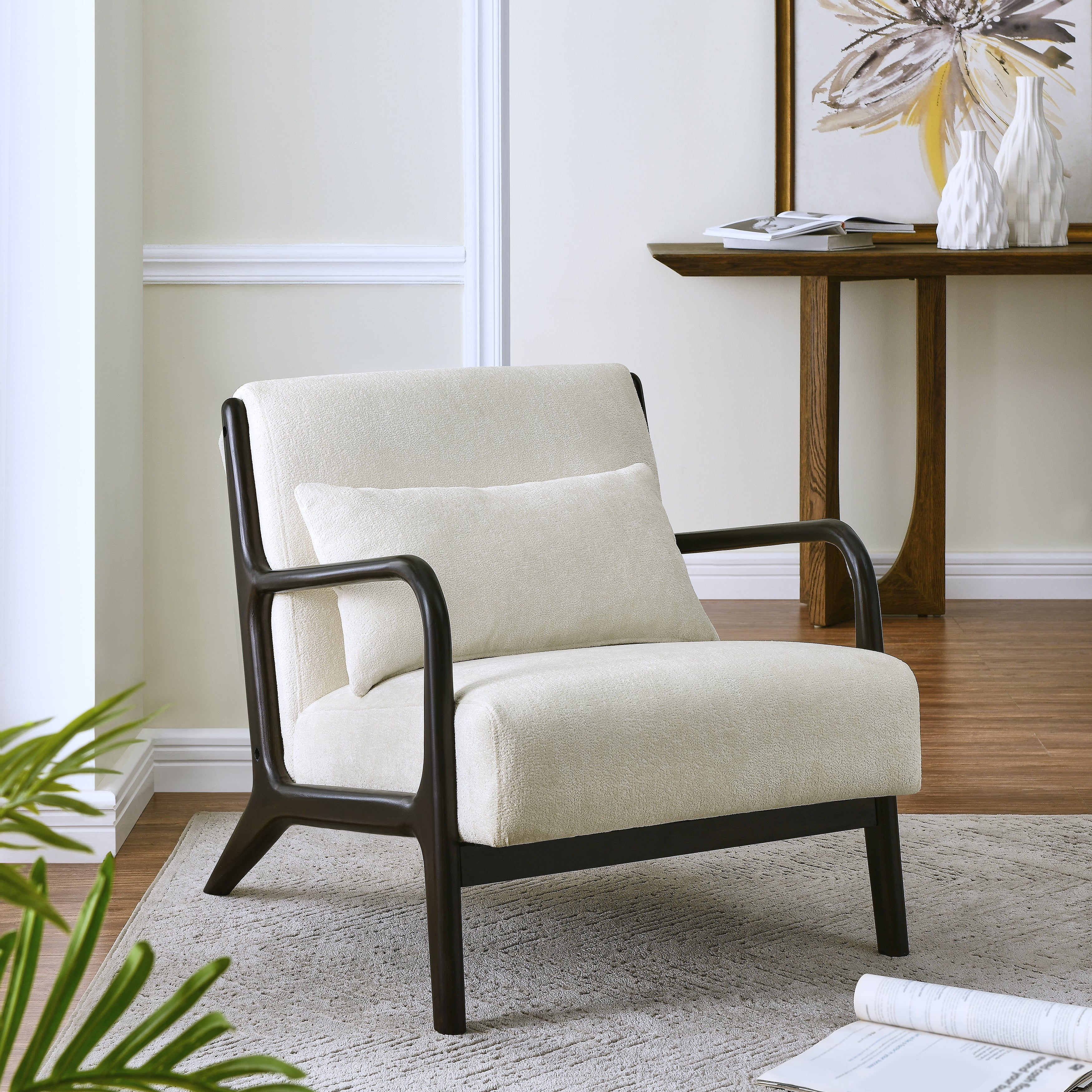 Mid Century Modern Accent Chair with Removable Lumbar Pillow - Roundhill Furniture Eterna - Perfect for Living Room, Bedroom & Office Decor