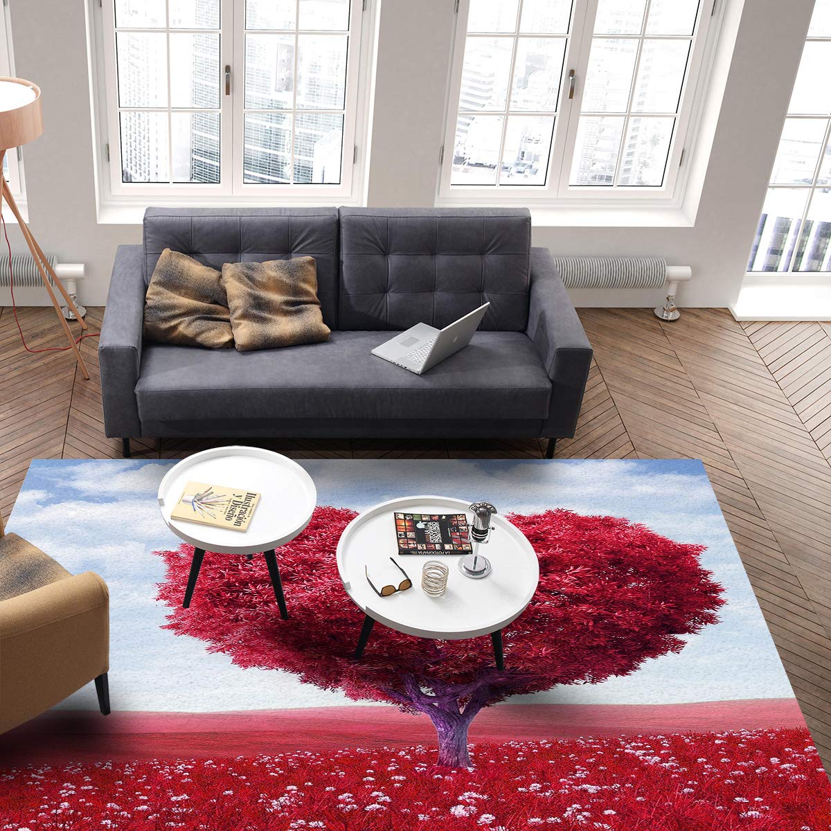 Modern Heart-Shaped Oak Tree Area Rug 5x8 Feet - Non-Slip Decorative Floor Rug for Bedroom, Living Room, Nursery | Boho Chic Home Decor, Perfect for Cozy Spaces & Instagram-Worthy Interiors