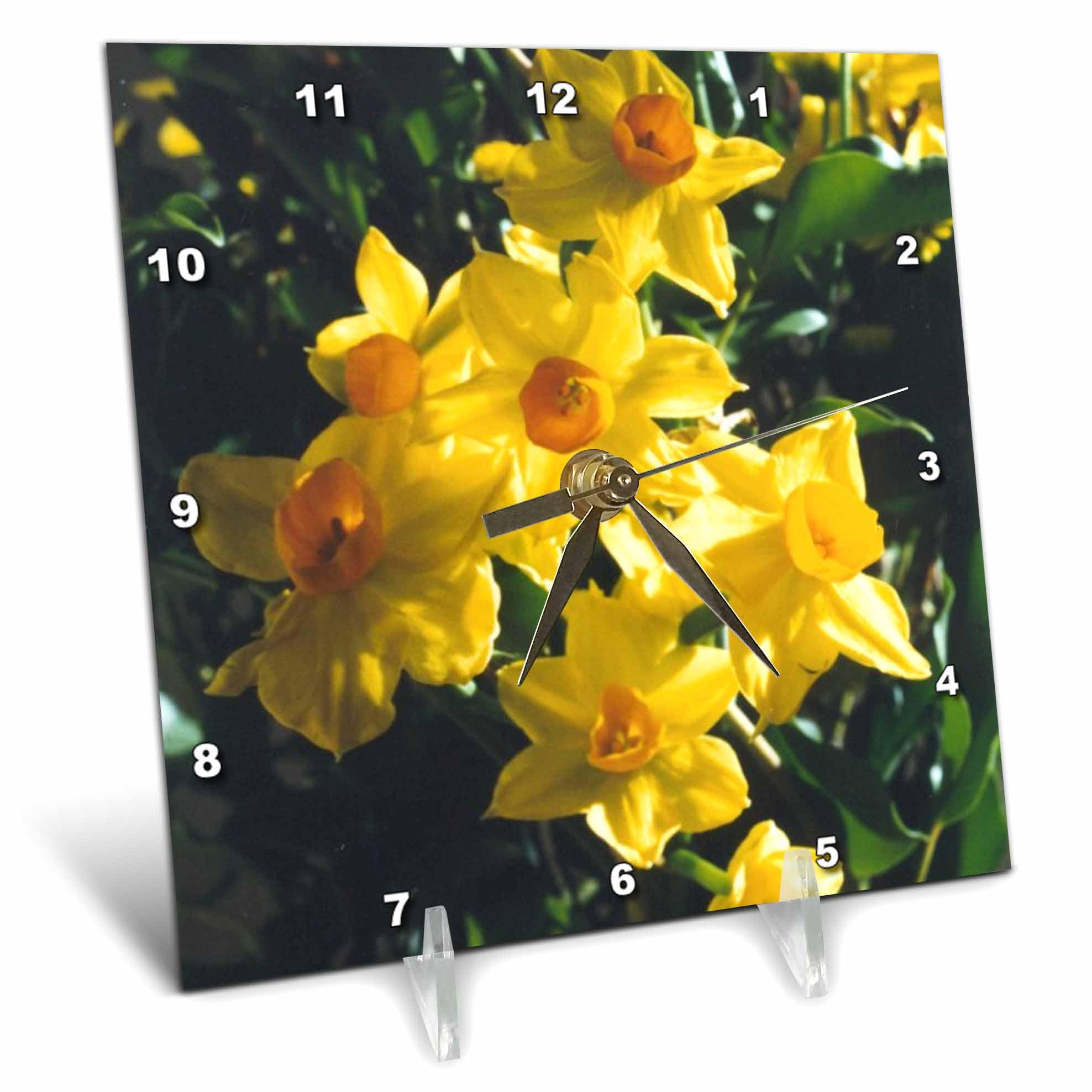 3D Rose Daffodils Desk Clock - 6x6 Inch Floral Wall or Table Clock for Home, Office, and Gift Giving