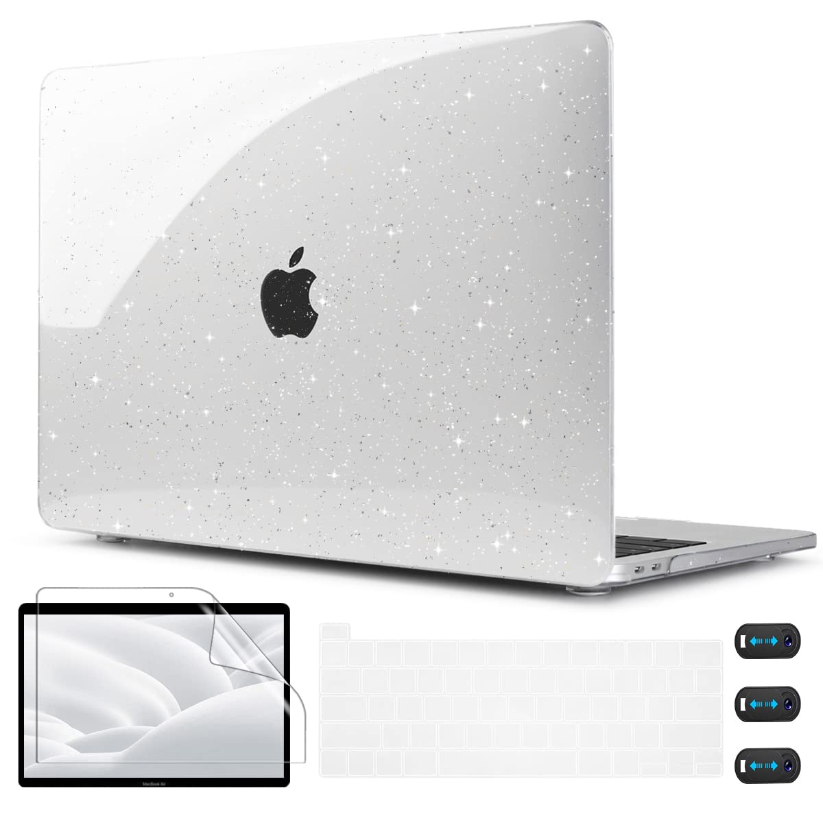 CISSOOK Clear Glitter Star Hard Shell Case for MacBook Pro 13 Inch (2020-2023 M1/M2 A2251/A2289/A2338) - Sparkly Plastic Protective Cover with Keyboard Protector | Perfect for Work, School & Travel Accessories