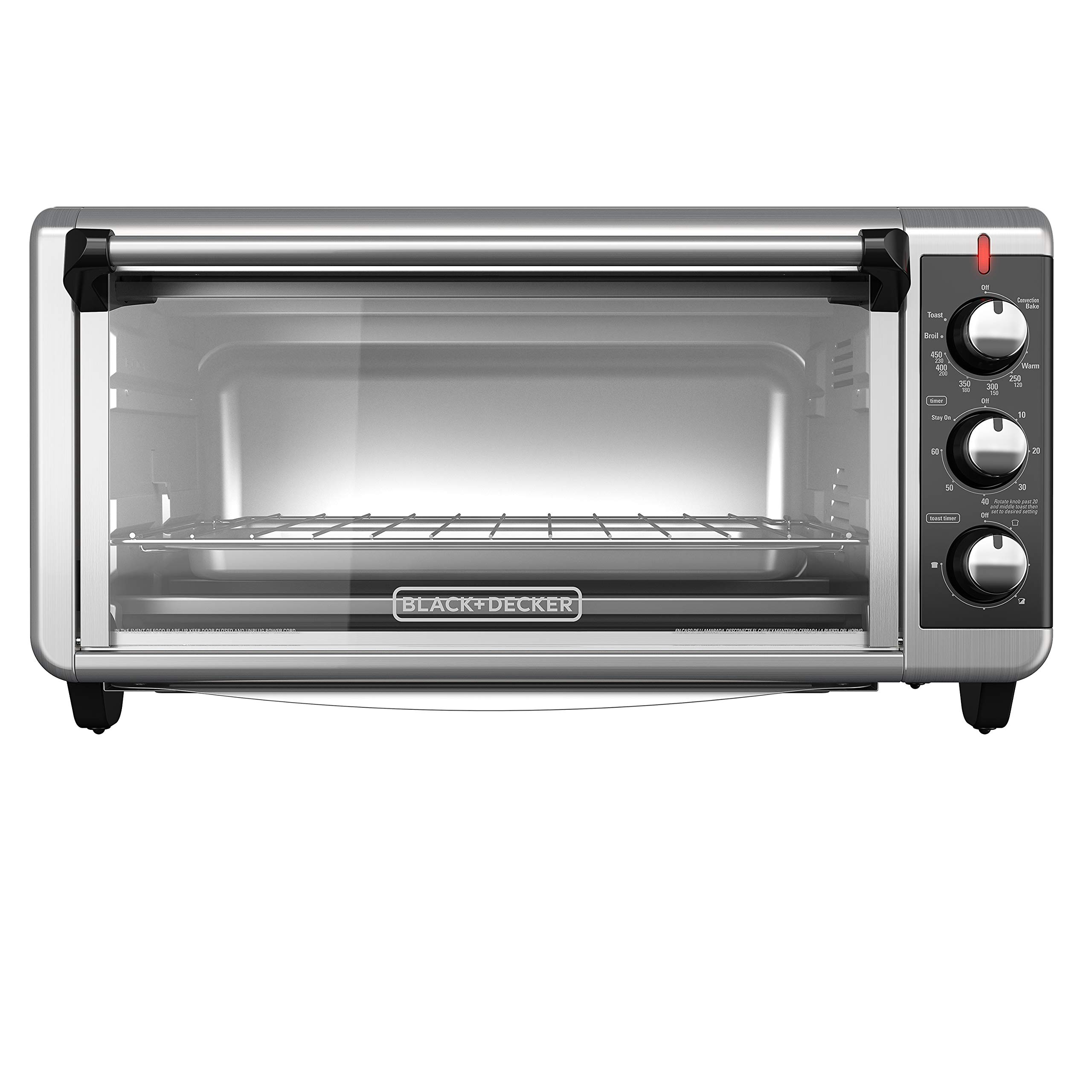 BLACK+DECKER TO3250XSB 8-Slice Extra Wide Convection Countertop Toaster Oven with Bake Pan, Broil Rack & Toasting Rack - Stainless Steel/Black - Perfect for Baking, Broiling, Toasting & Small Meals in Compact Kitchens