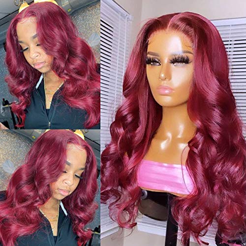 Burgundy 99J Body Wave Lace Front Wig - 4x4 Lace Closure Human Hair Wig for Black Women | Glueless Pre-Plucked 180 Density Virgin Hair | 18 Inch Burgundy Lace Wig for Daily Wear & Special Occasions