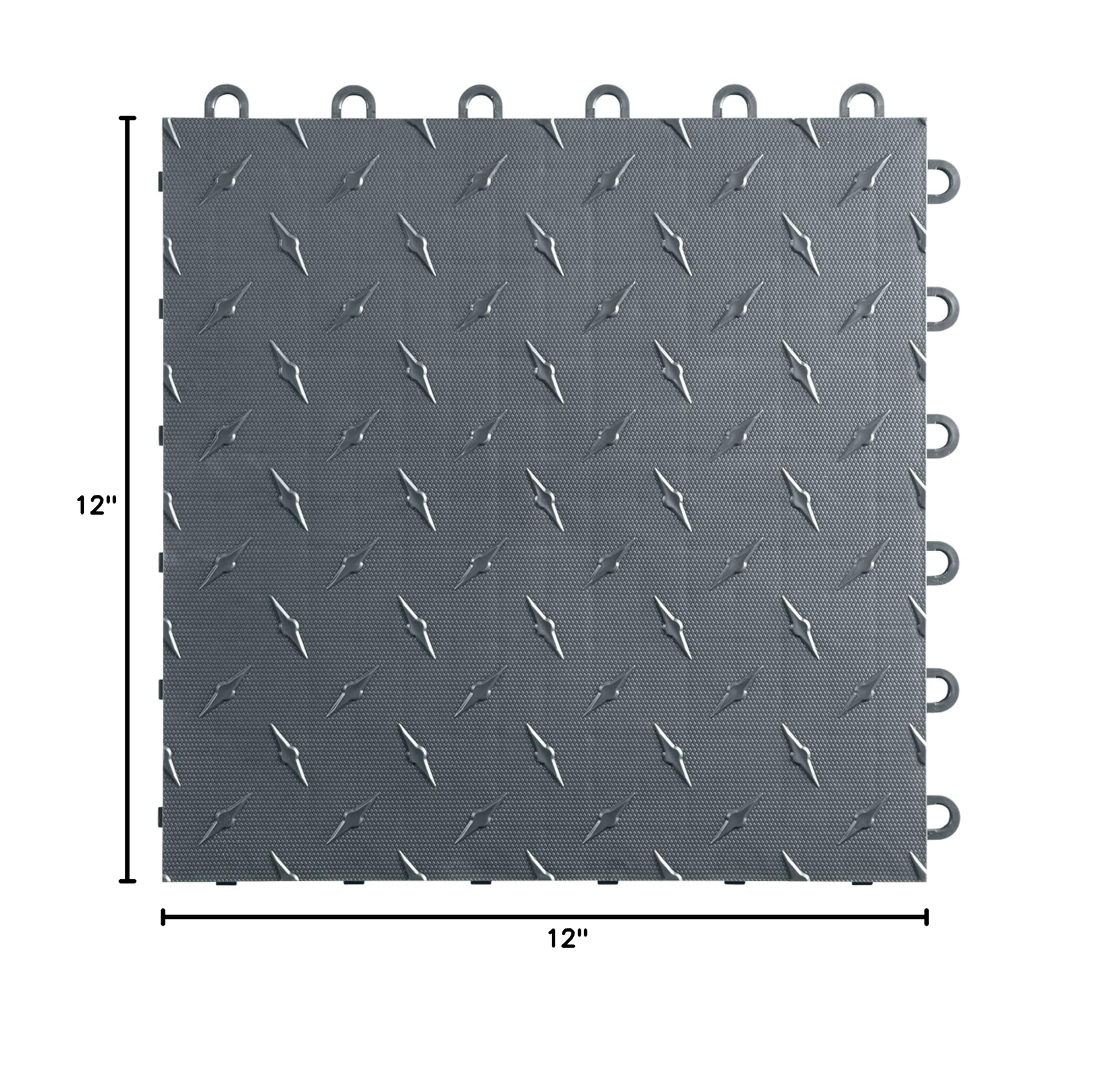 Speedway Garage Floor Diamond Tile - 12 x 12 Inch Interlocking PVC Tiles, Grey (50-Piece Set) - Durable & Slip-Resistant for Workshop, Basement, and Home Gym Flooring