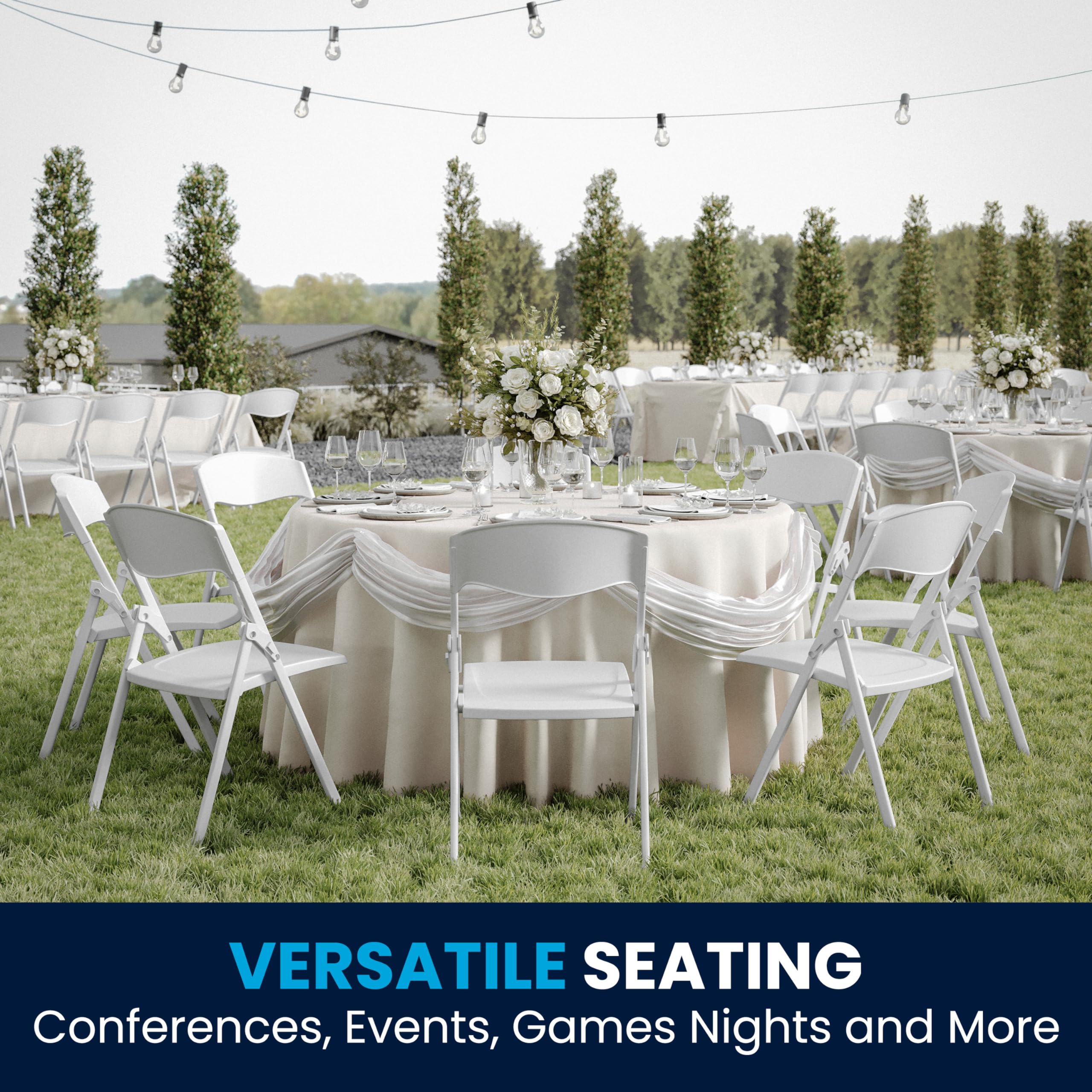 Flash Furniture 2-Pack HERCULES Series 500 lb Capacity Heavy Duty White Plastic Folding Chairs with Built-in Ganging Brackets - Perfect for Events, Parties, and Commercial Use