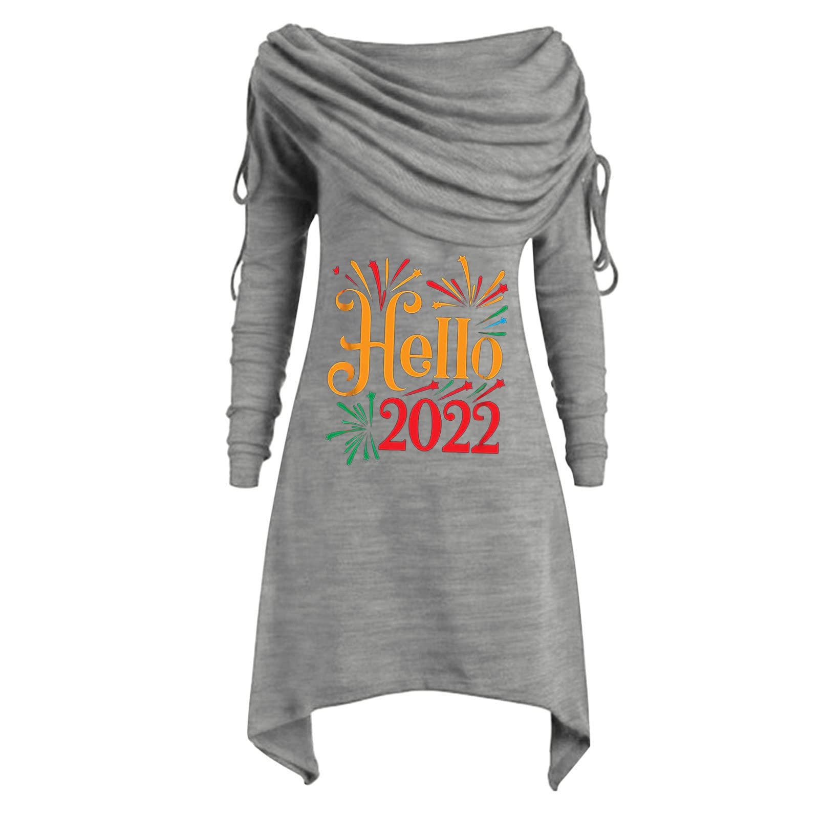 Women's Fall Dresses with Christmas Print - Long Sleeve Party Dress with Scarf Collar, Casual Mini & Midi T-Shirt Dress for Holiday Gatherings, Office Parties & Christmas Events
