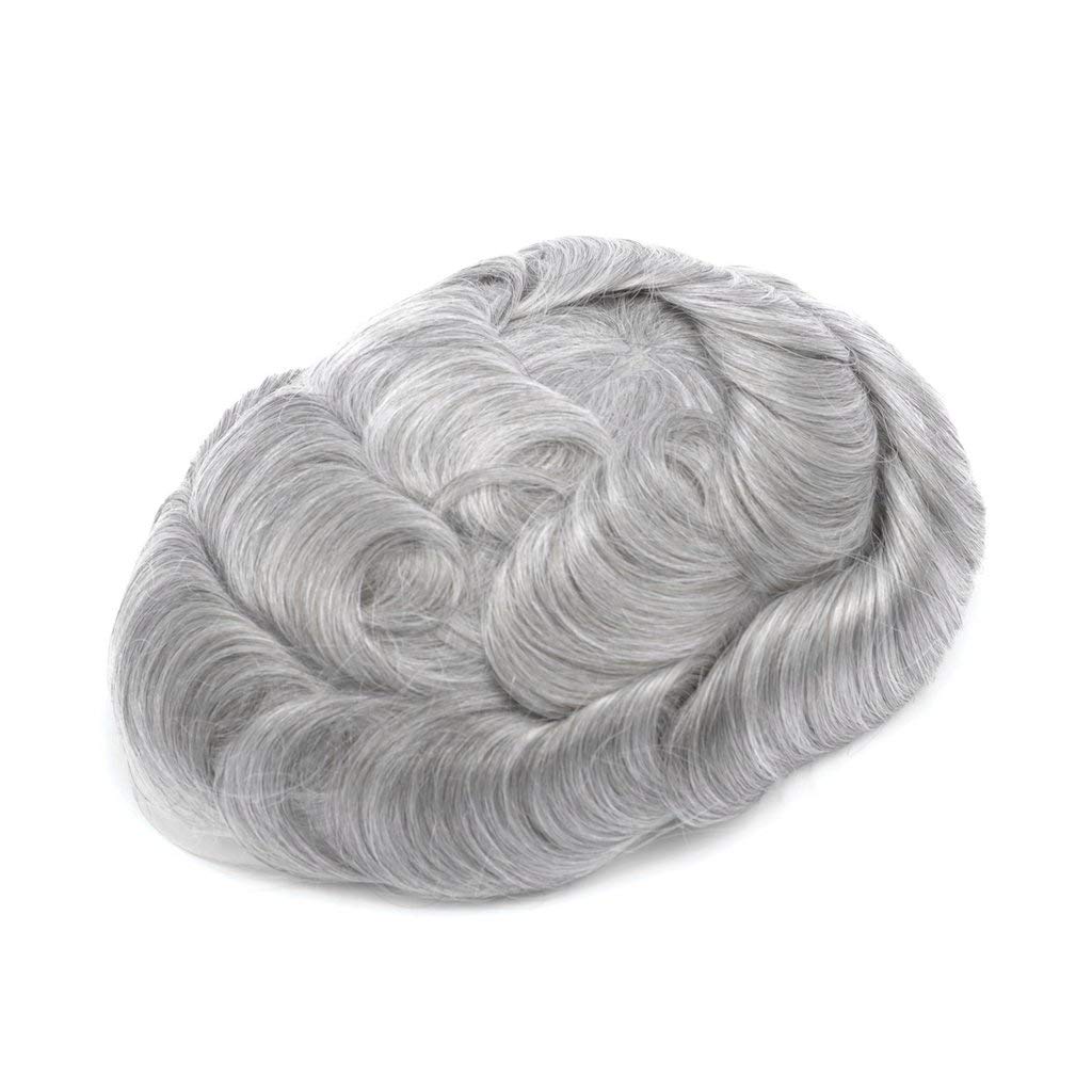 Custom Men's Human Hair System Replacement Toupee - #580 Brown with 80% Gray Hair for Hair Loss & Alopecia | Natural Looking Wig for Daily Wear & Special Occasions