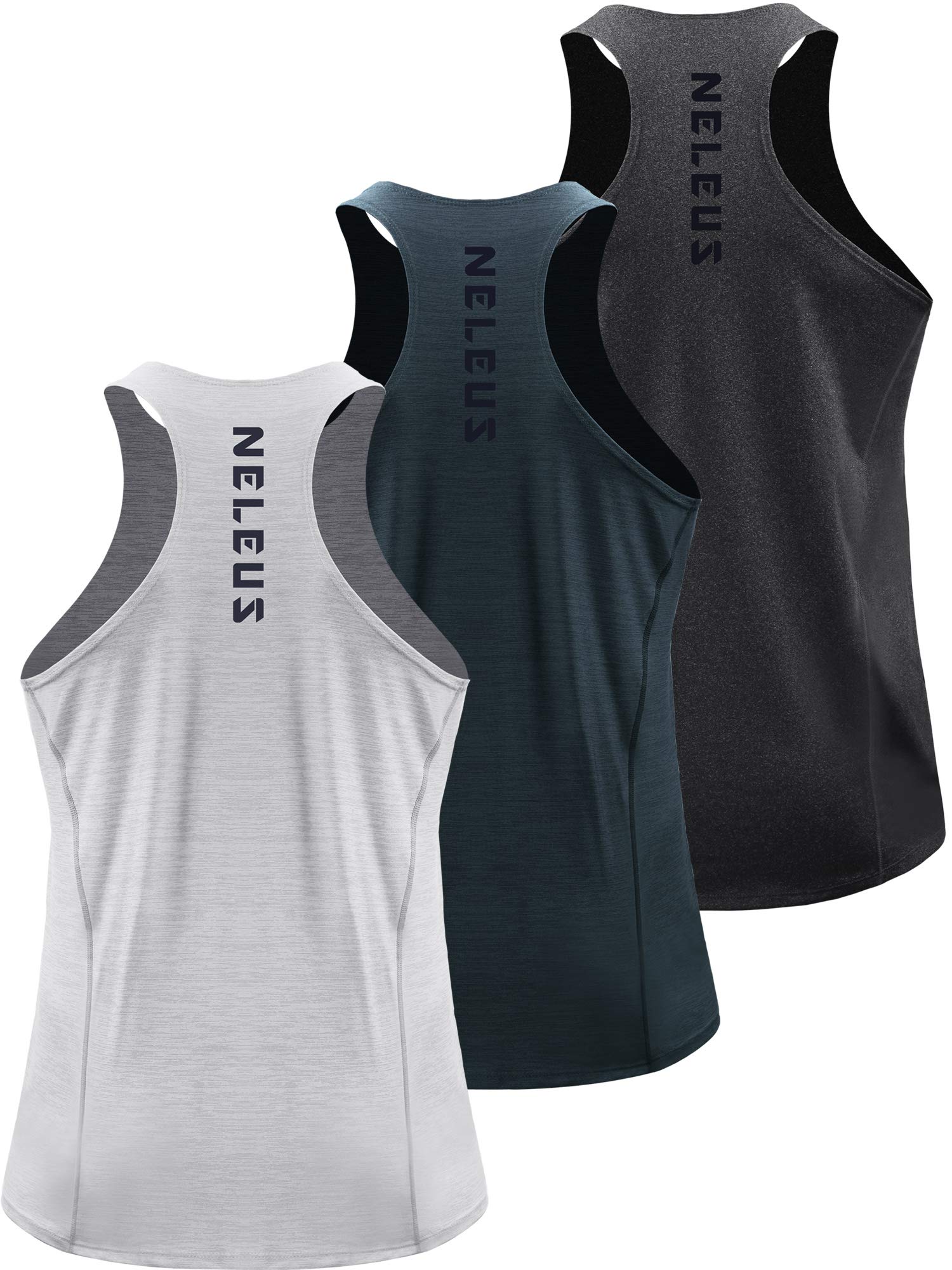 NELEUS Men's 3 Pack Running Tank Tops - Moisture Wicking Quick Dry Fit Y-Back Athletic Shirts for Gym, Workout & Sports | Lightweight Breathable Summer Activewear