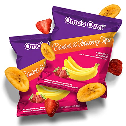 Oma's Own Healthy Fruit Chips Snacks - Gluten Free, Cholesterol Free, Trans Fat Free - 2oz Packs (12 Count) - Banana Strawberry Flavor - Perfect for School Lunches, Office Snacks & Family Road Trips