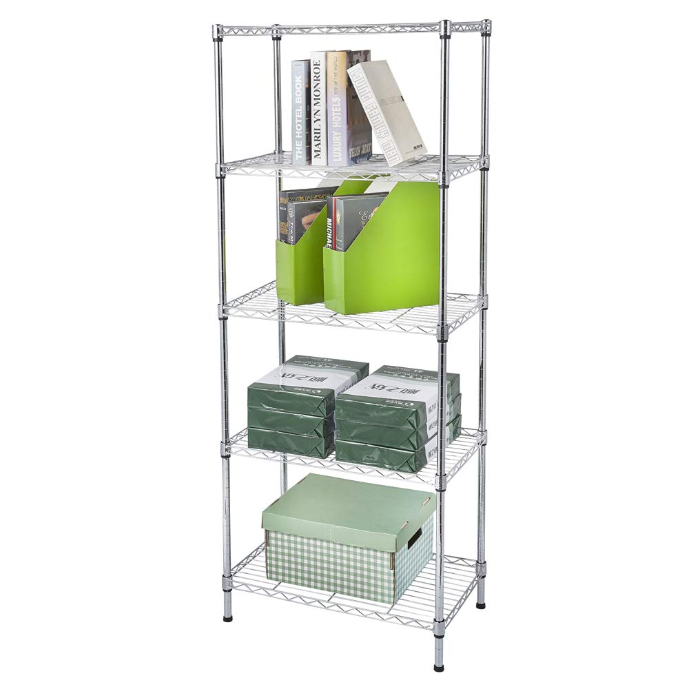 Metal Shelving Unit Storage Rack - 5-Tier Wire Shelf Organizer for Kitchen, Bathroom, Office & Shop | Space-Saving Storage Solution for Home & Commercial Use (Silver)