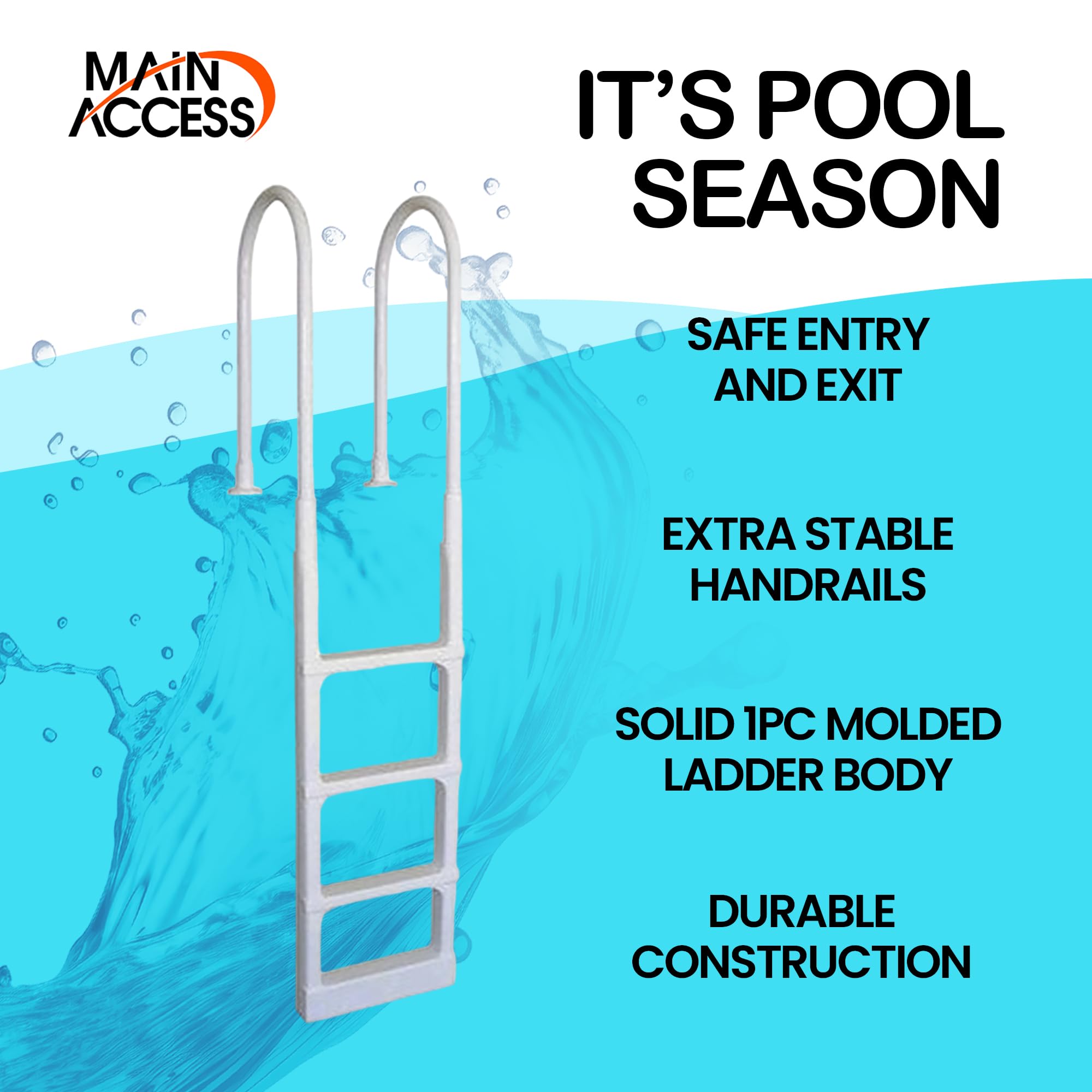 Main Access 200300 ProSeries Above Ground Pool Step Ladder - Heavy Duty White Pool Ladder for Inground & Above Ground Swimming Pools - Perfect for Backyard, Vacation Homes & Community Pools