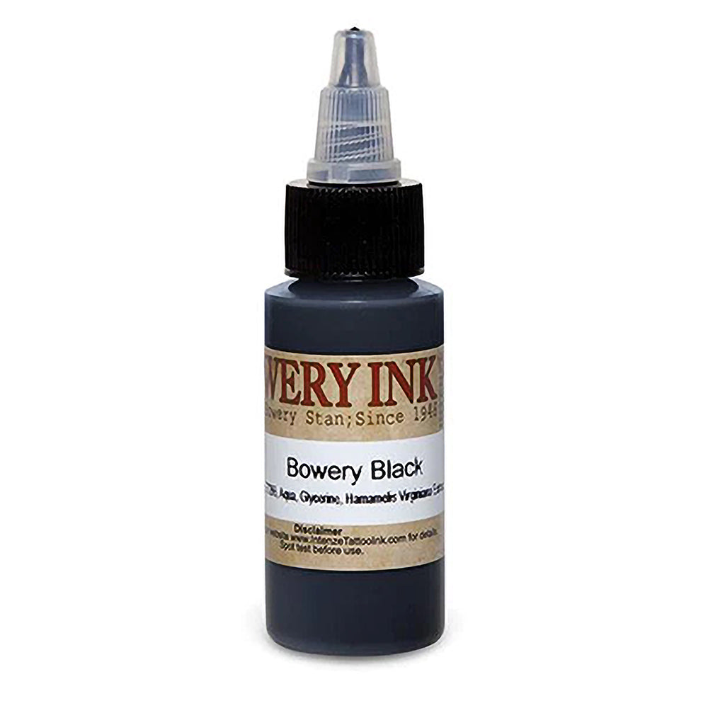Black Bowery Artist Series Intenze Tattoo Ink - 1oz Bottle for Professional Tattoo Artists & Body Art Enthusiasts - Perfect for Fine Line Work & Detailed Tattoo Designs