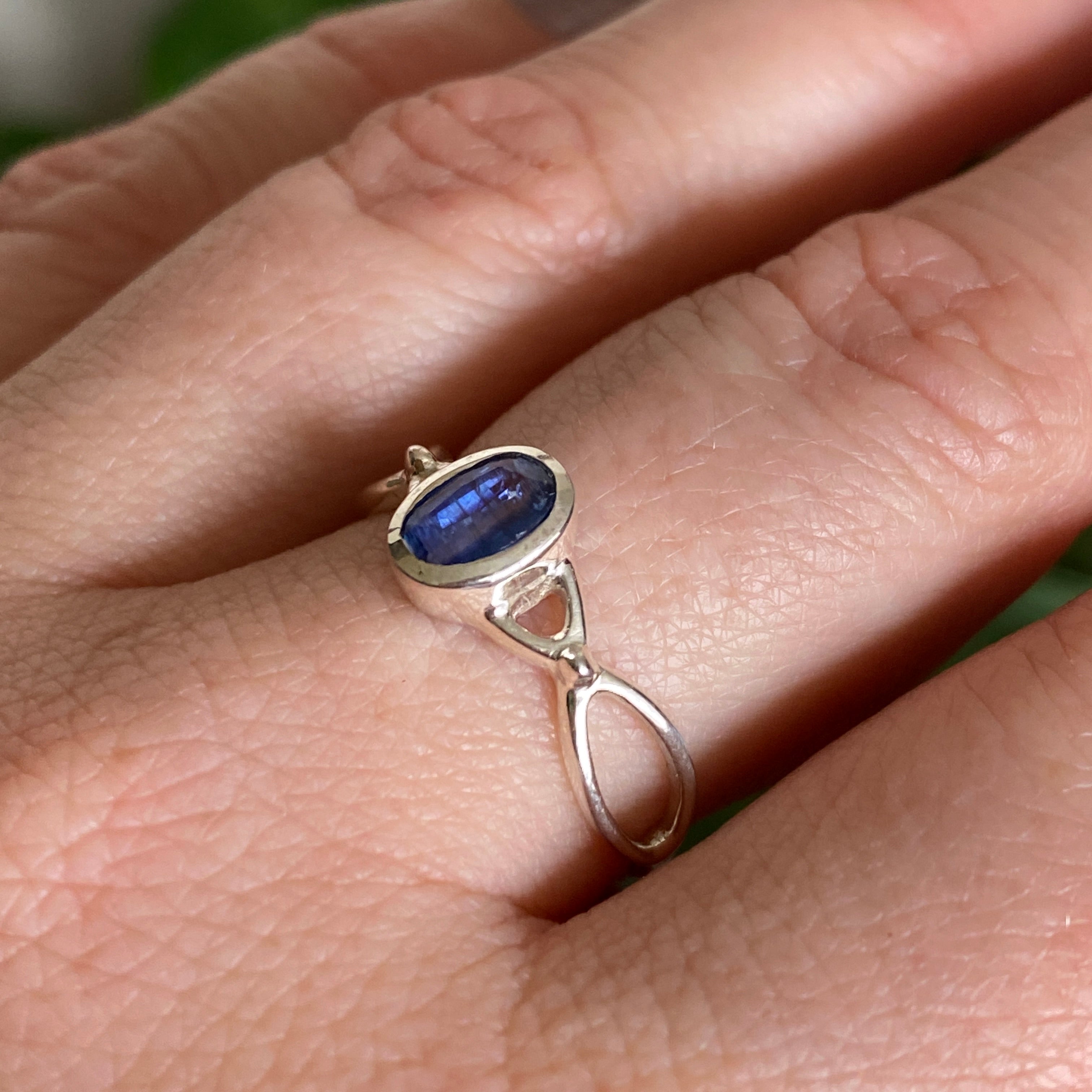 Blue Kyanite Oval Faceted Ring Size 8.5 - Sterling Silver Jewelry for Women, Handmade Gemstone Ring, Unique Spiritual Healing Crystal Ring for Meditation & Energy Work