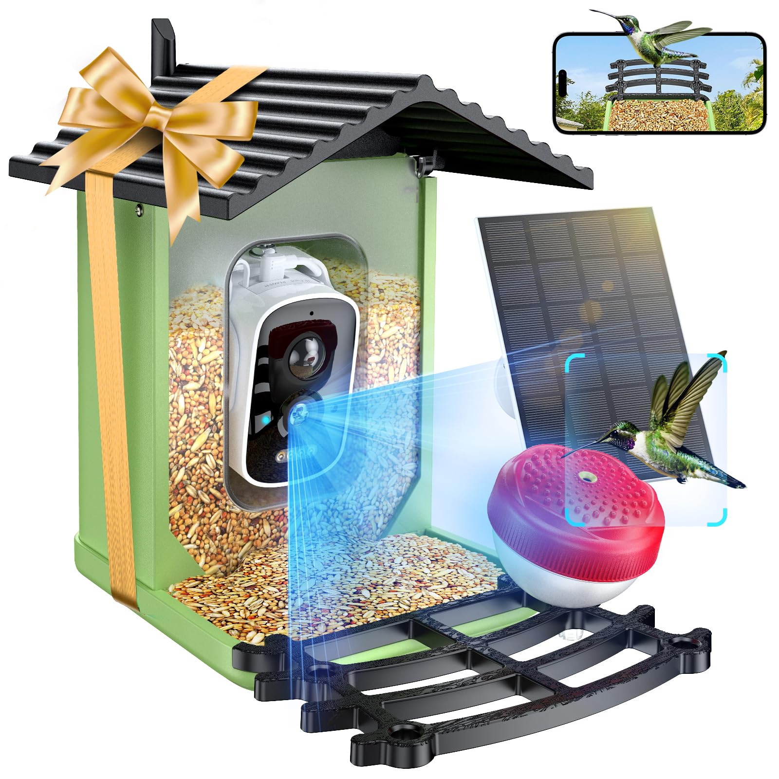 2K HD Smart Bird Feeder with Camera - Solar Powered AI Bird House with Live View, Instant Alerts & Auto Video Capture - Perfect Outdoor Gift for Bird Lovers | Watch & Identify Birds in Your Backyard