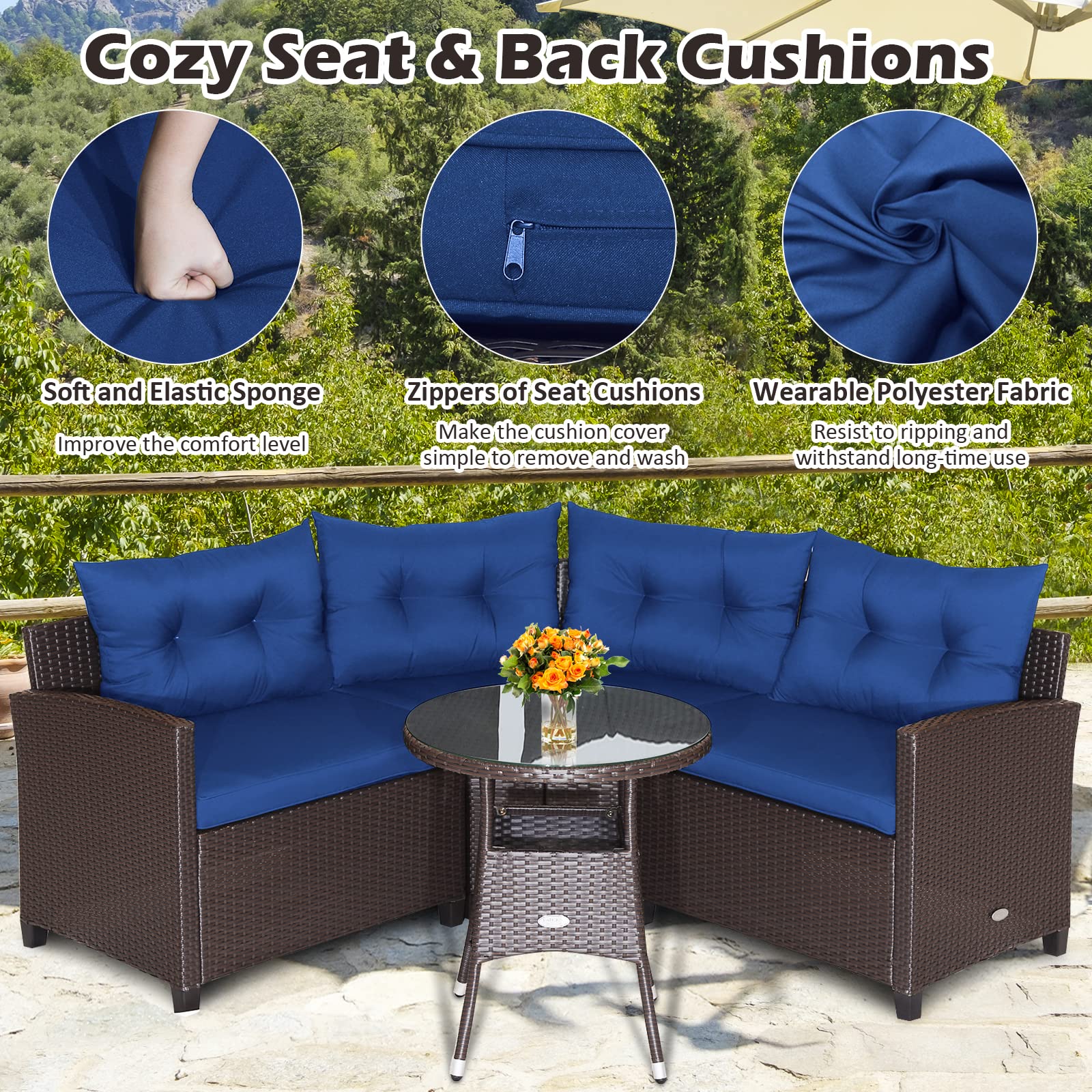 **Tanglula 4-Piece Outdoor Sectional Sofa Set - Half Moon All-Weather Heavy Duty Patio Furniture with Round Side Table & Soft Cushions - Perfect for Backyard, Poolside, Deck, Garden (Navy Blue)**    *(Use Case: Ideal for outdoor relaxation, entertaining guests, or enjoying sunny days by the pool or in the garden.)*