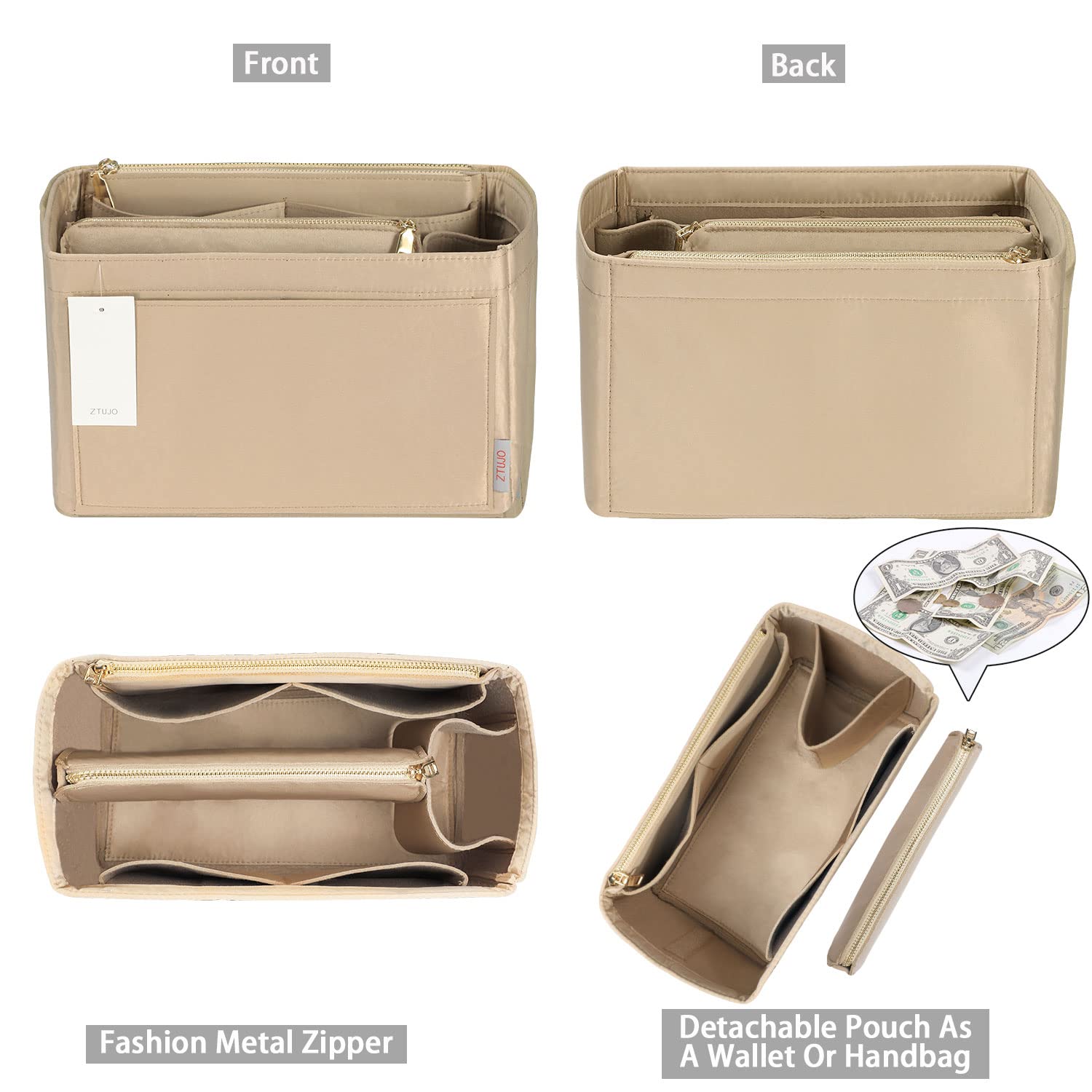 ZTUJO Felt Purse Organizer Insert for Louis Vuitton Speedy, Neverfull, Graceful & Tote Bags - Handbag Shaper & Storage Solution for Travel, Work & Daily Use