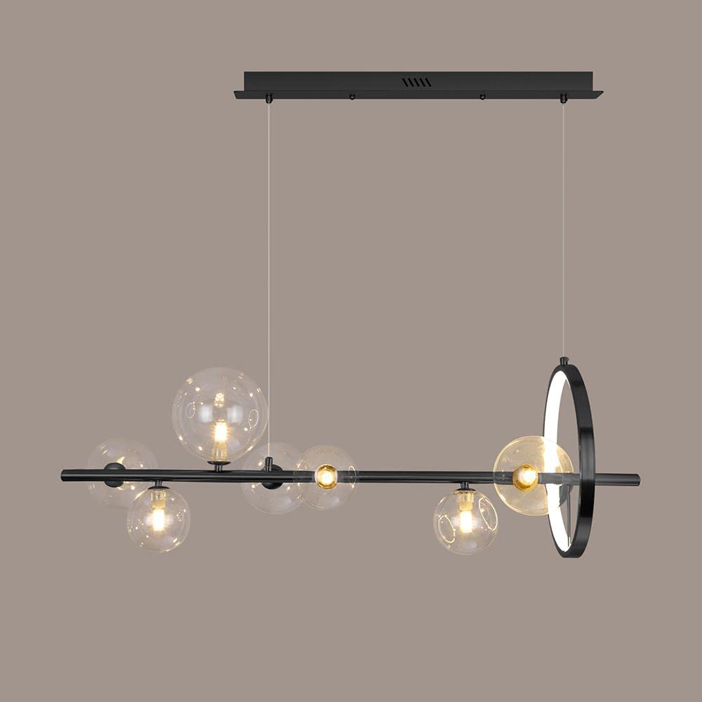 Industrial Black Linear Pendant Light Fixture - 7-Light Kitchen Island Lighting, Dining Room Ceiling Light for Table - Modern Farmhouse & Industrial Style Hanging Lights for Kitchen, Living Room, Restaurant, Bar (Black)