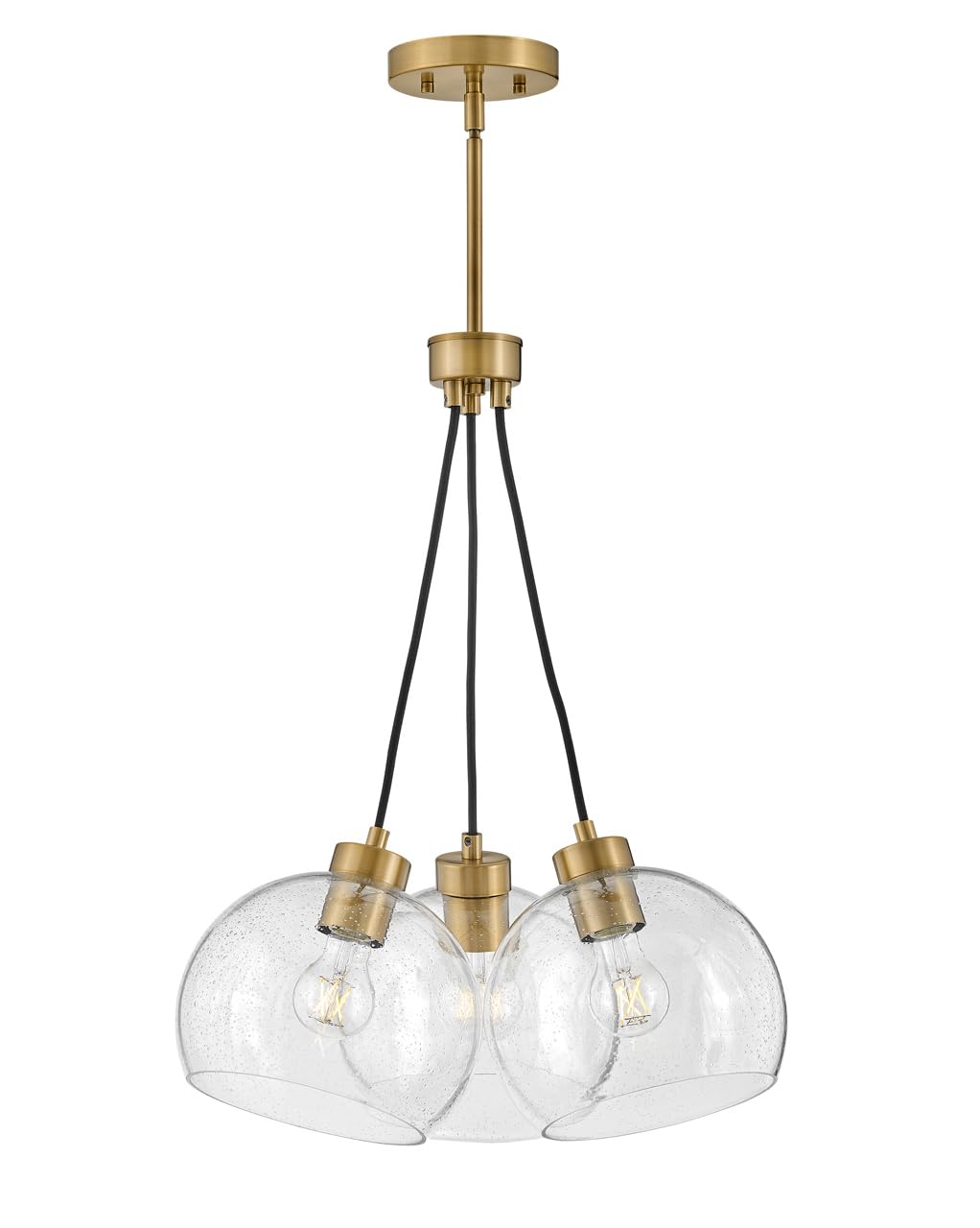 Lark Rumi 83013LCB 3-Light Adjustable Pendant Light with Clear Seedy Glass Orbs & Lacquered Brass Finish - Perfect for Kitchen Island, Dining Room, or Entryway Lighting